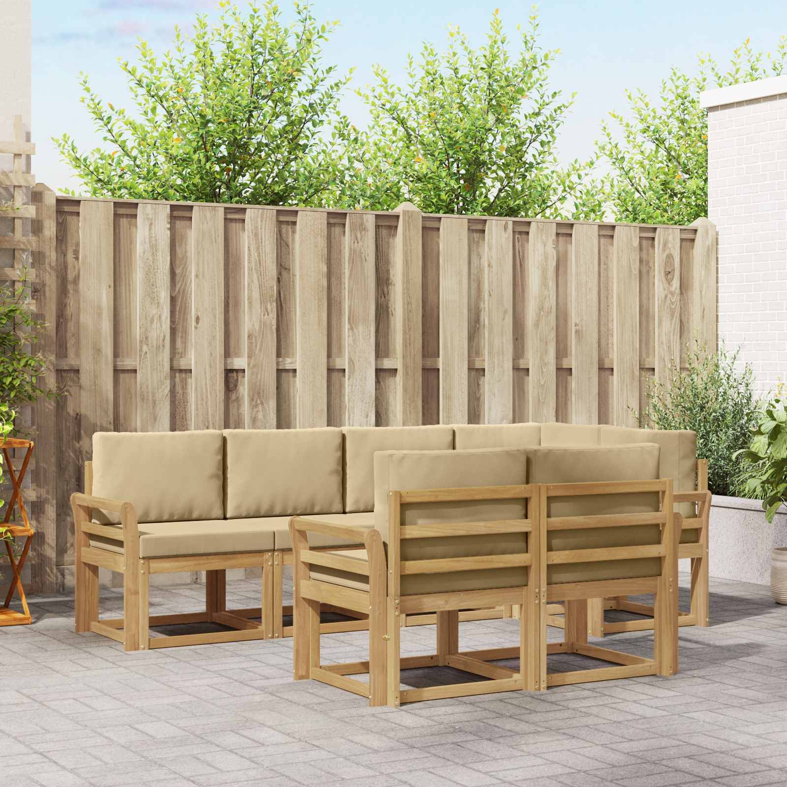 vidaXL Outdoor-Sofagarnitur mit Kissen 7 pcs Weiß und Beige Polyester