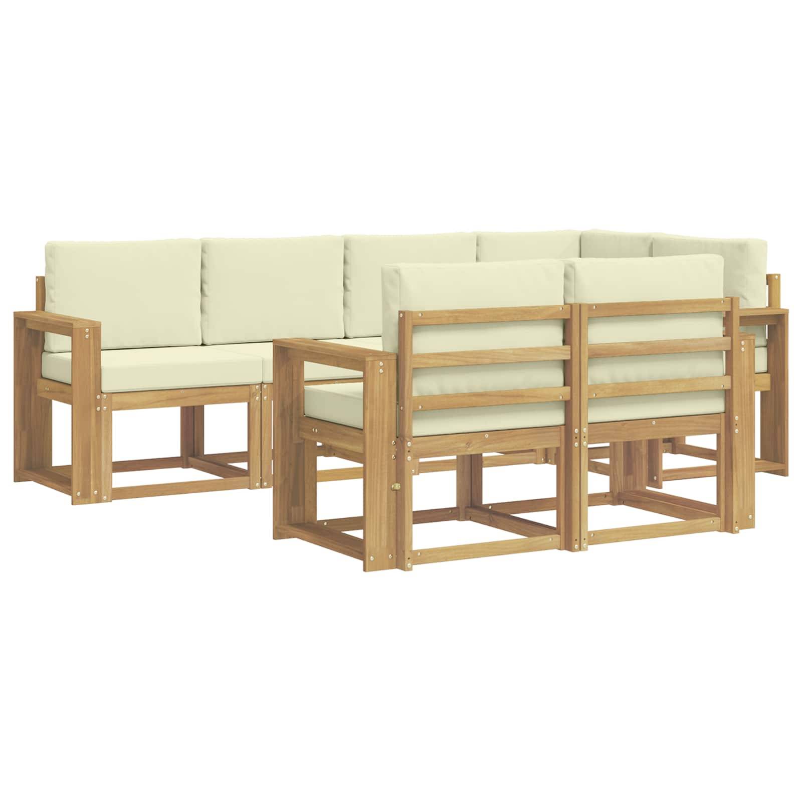 vidaXL Outdoor-Sofagarnitur mit Kissen 7 pcs Weiß und Creme Polyester