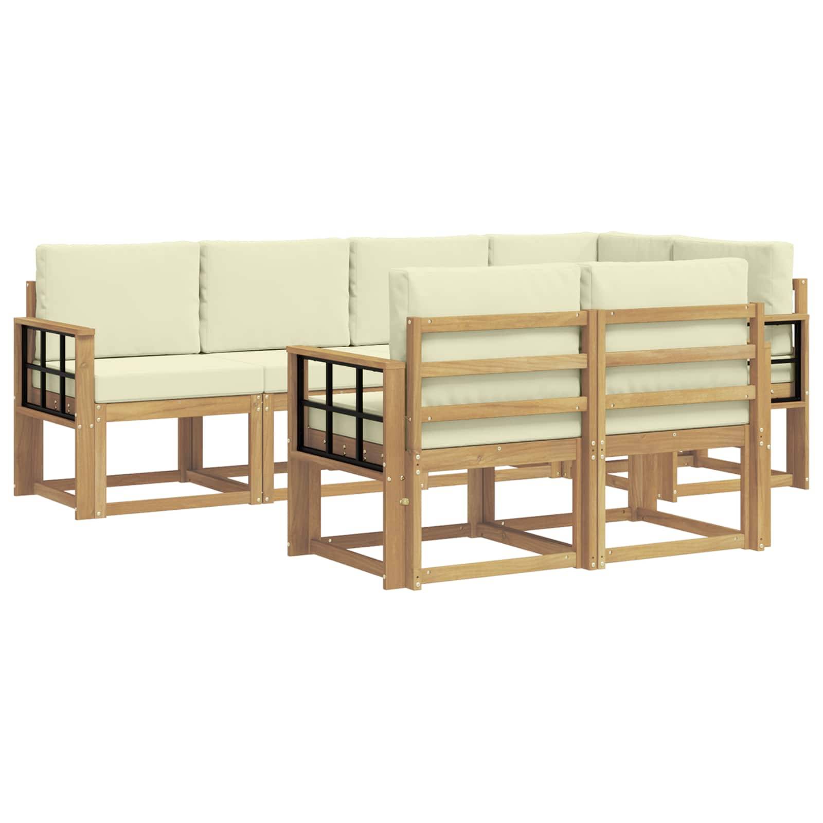 vidaXL Outdoor-Sofagarnitur mit Kissen 7 pcs Weiß und Creme Polyester