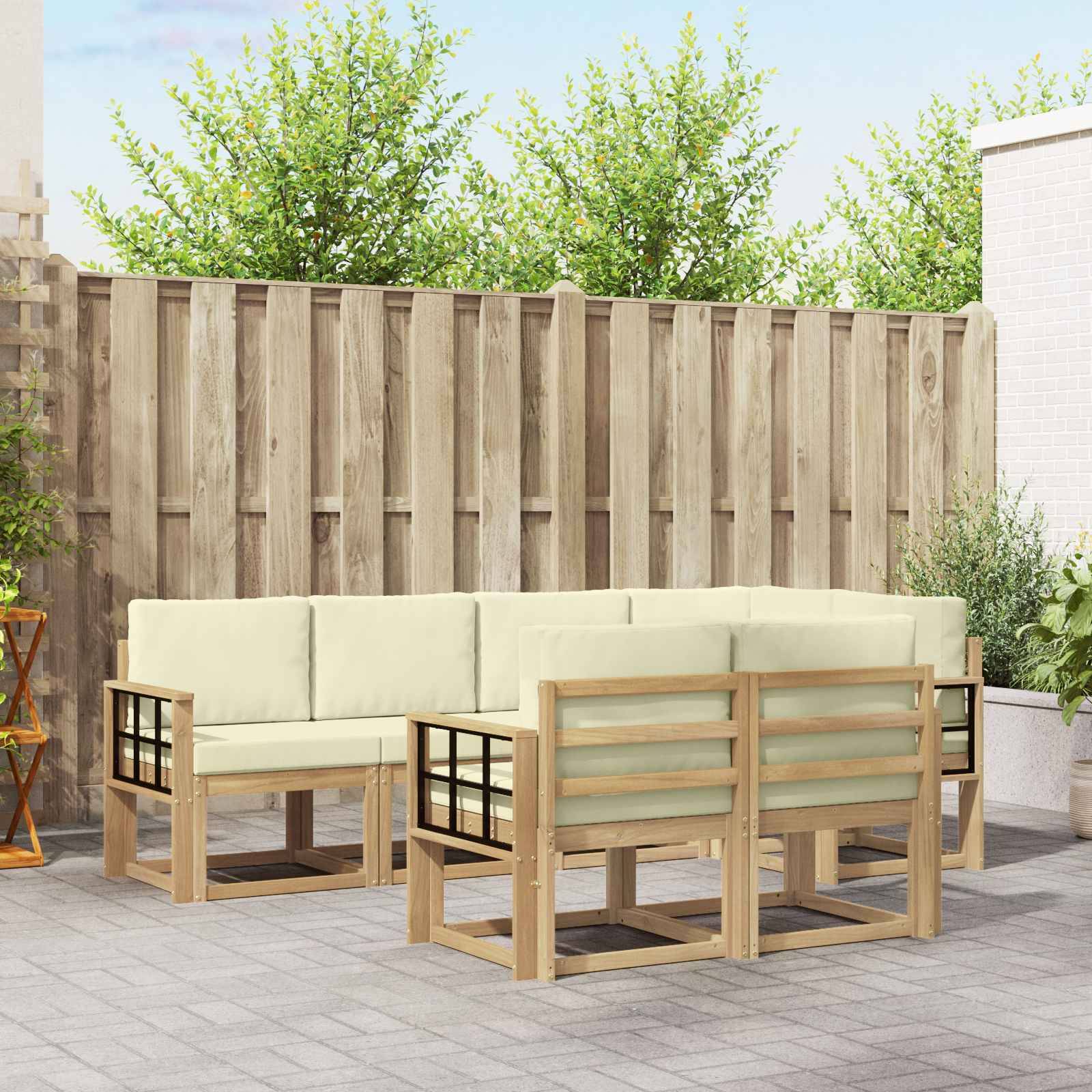 vidaXL Outdoor-Sofagarnitur mit Kissen 7 pcs Weiß und Creme Polyester