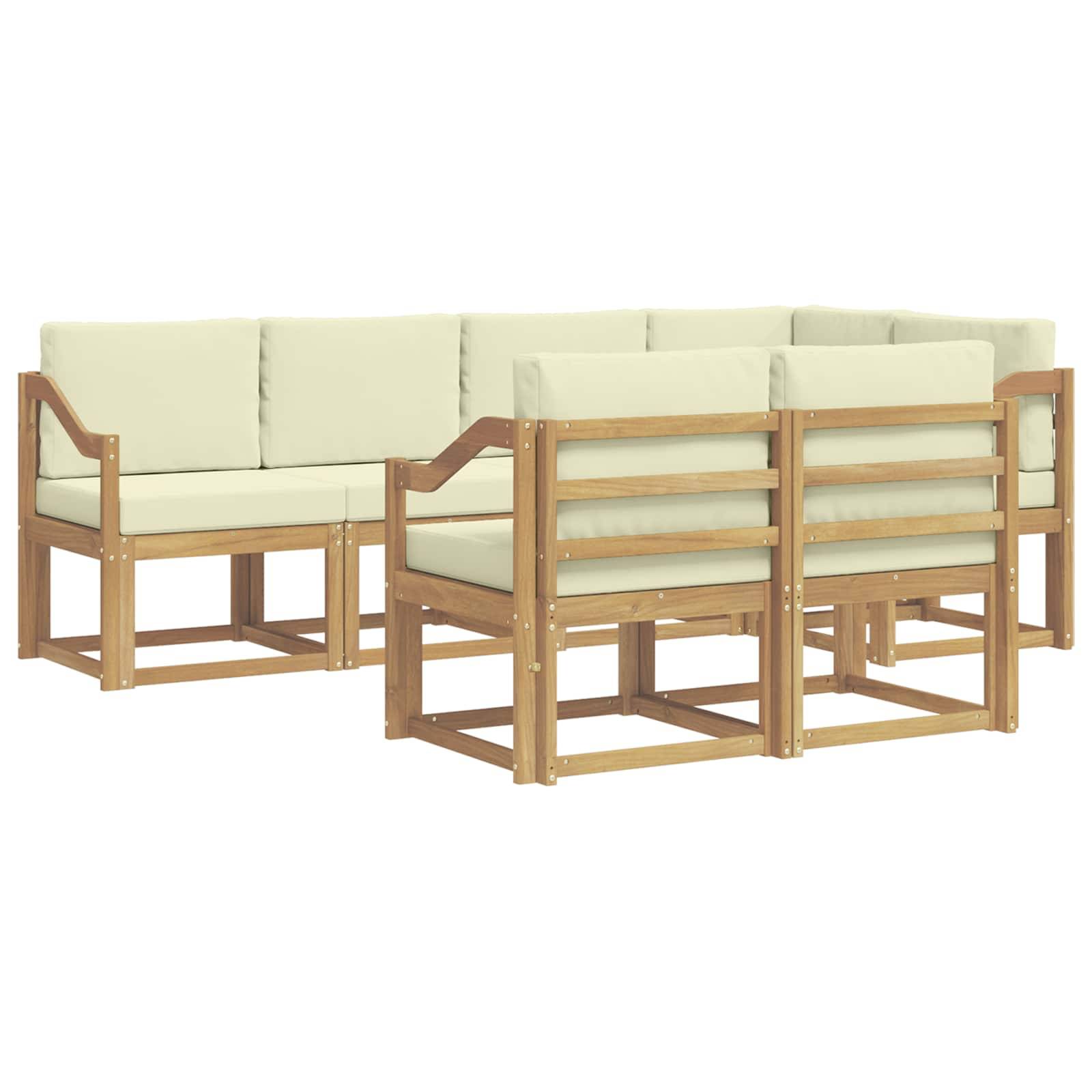 vidaXL Outdoor-Sofagarnitur mit Kissen 7 pcs Weiß und Creme Polyester