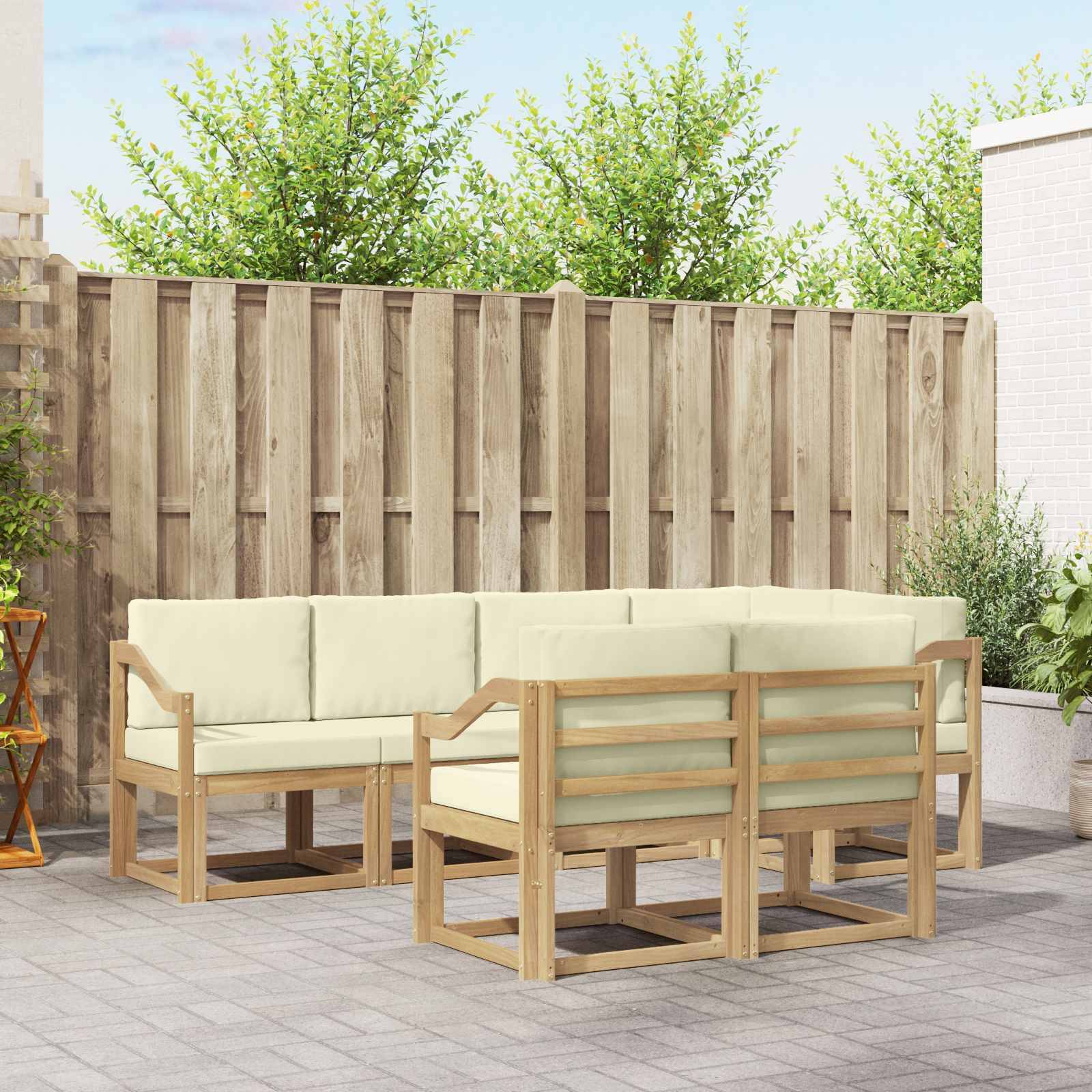 vidaXL Outdoor-Sofagarnitur mit Kissen 7 pcs Weiß und Creme Polyester