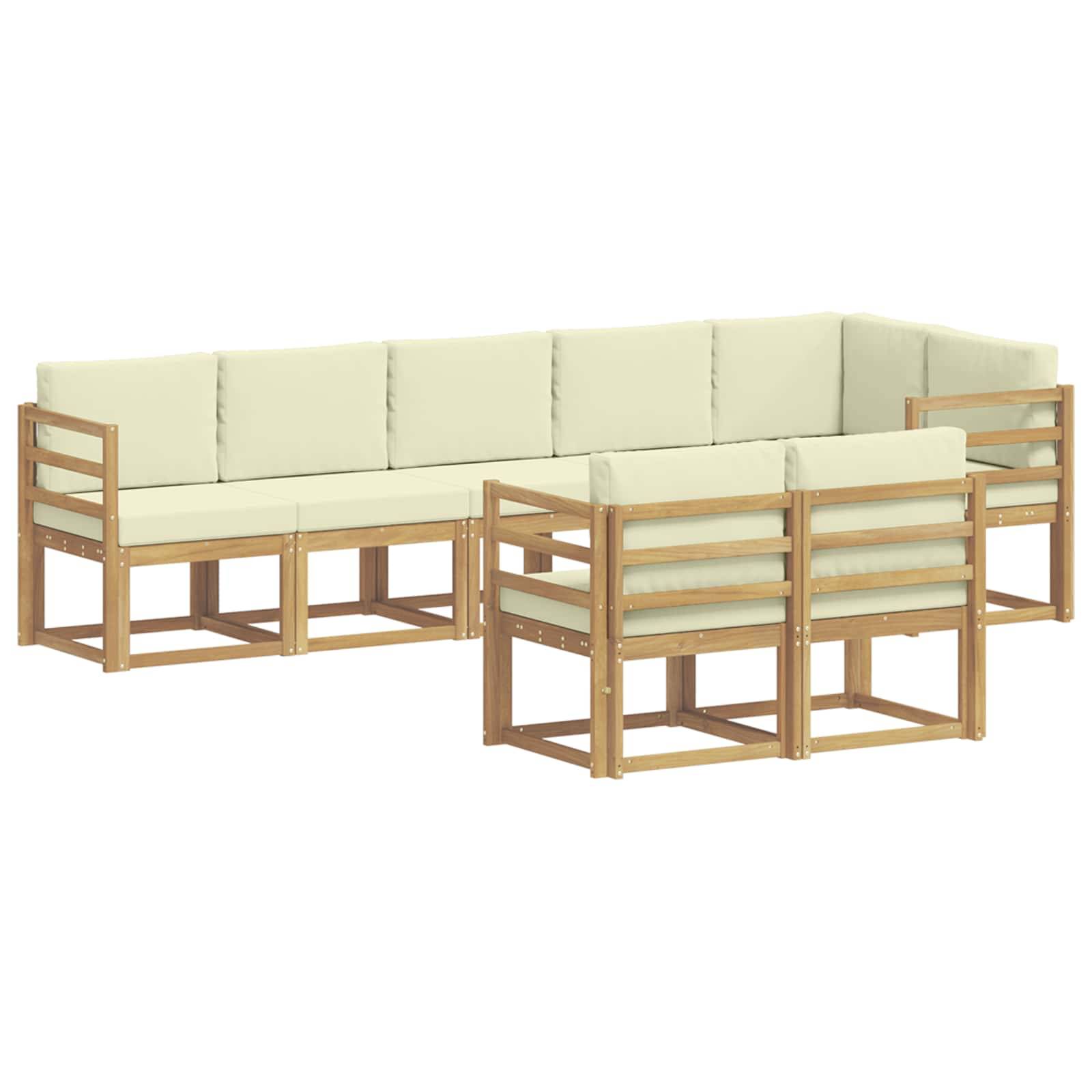 vidaXL Outdoor-Sofagarnitur mit Kissen 8 pcs Weiß und Creme Polyester