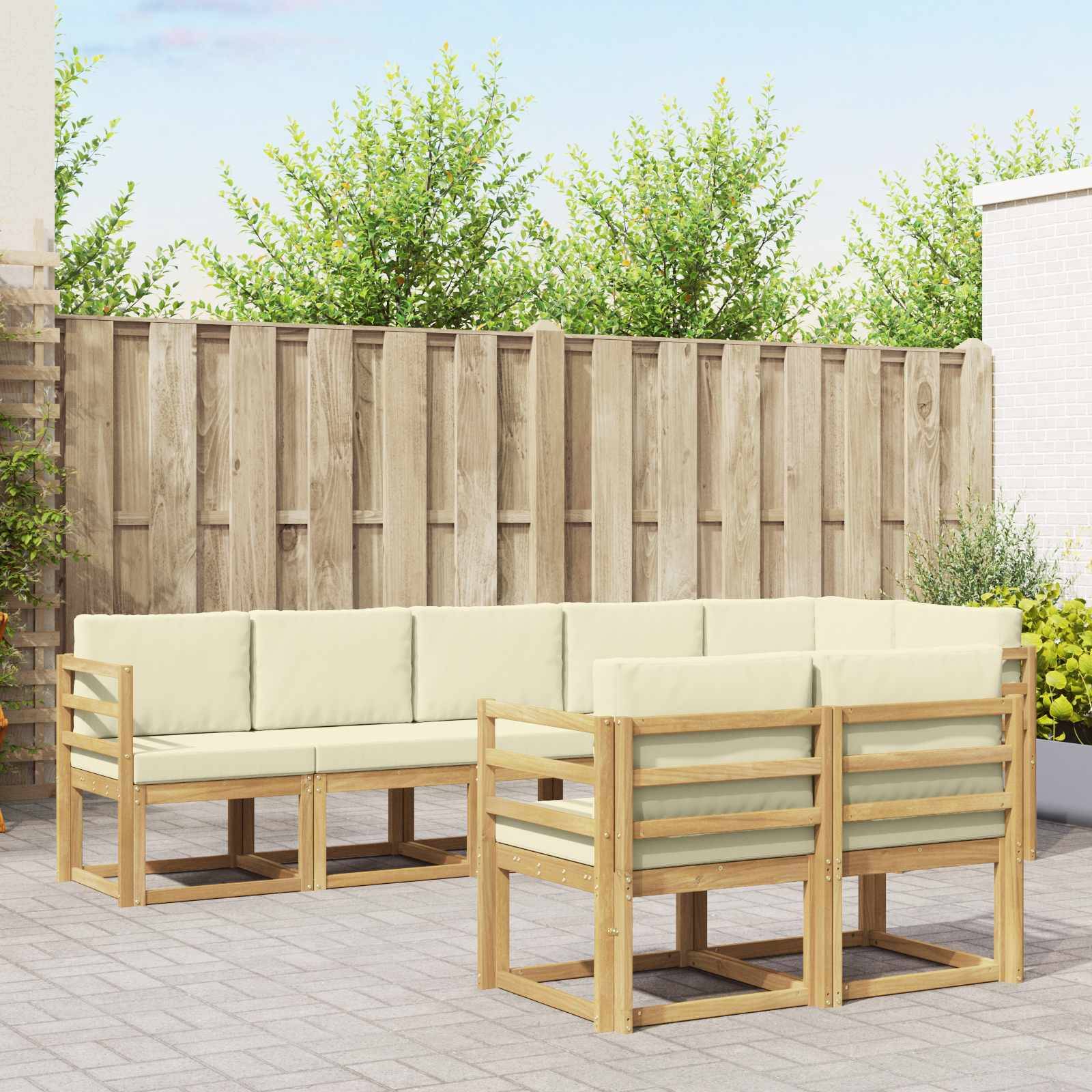 vidaXL Outdoor-Sofagarnitur mit Kissen 8 pcs Weiß und Creme Polyester