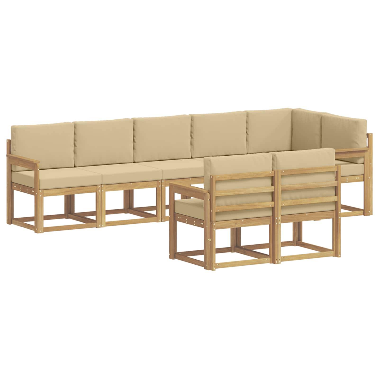 vidaXL Outdoor-Sofagarnitur mit Kissen 8 pcs Weiß und Beige Polyester