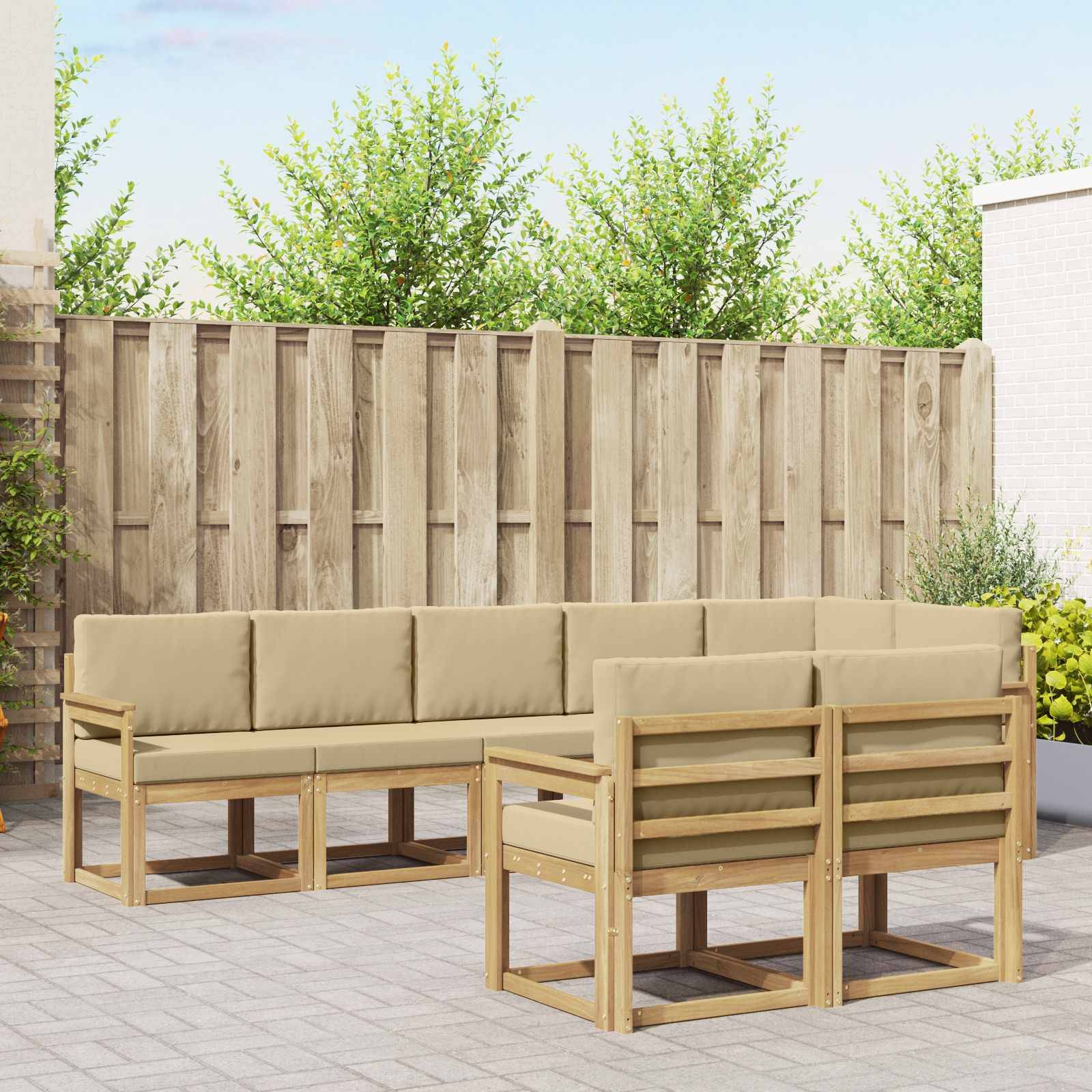 vidaXL Outdoor-Sofagarnitur mit Kissen 8 pcs Weiß und Beige Polyester