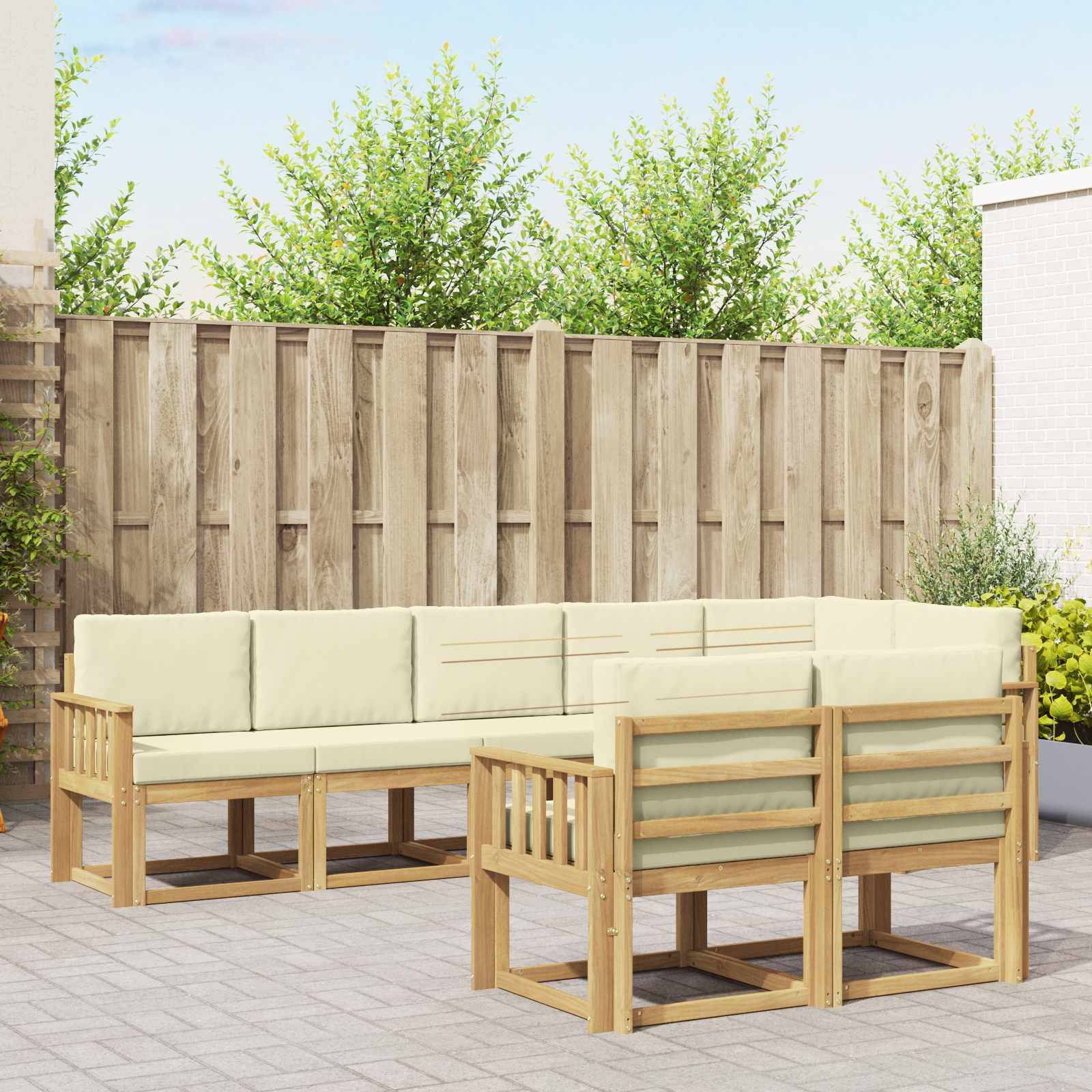 vidaXL Outdoor-Sofagarnitur mit Kissen 8 pcs Weiß und Creme Polyester