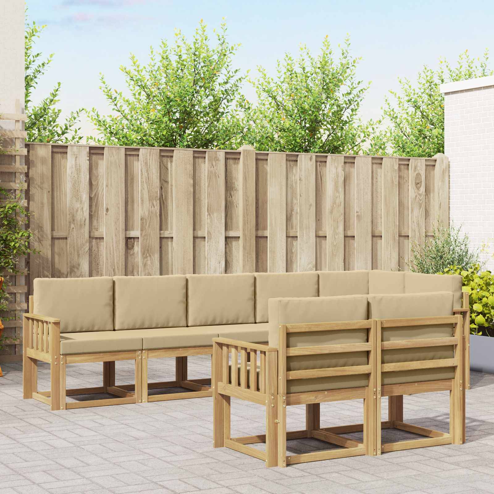 vidaXL Outdoor-Sofagarnitur mit Kissen 8 pcs Weiß und Beige Polyester