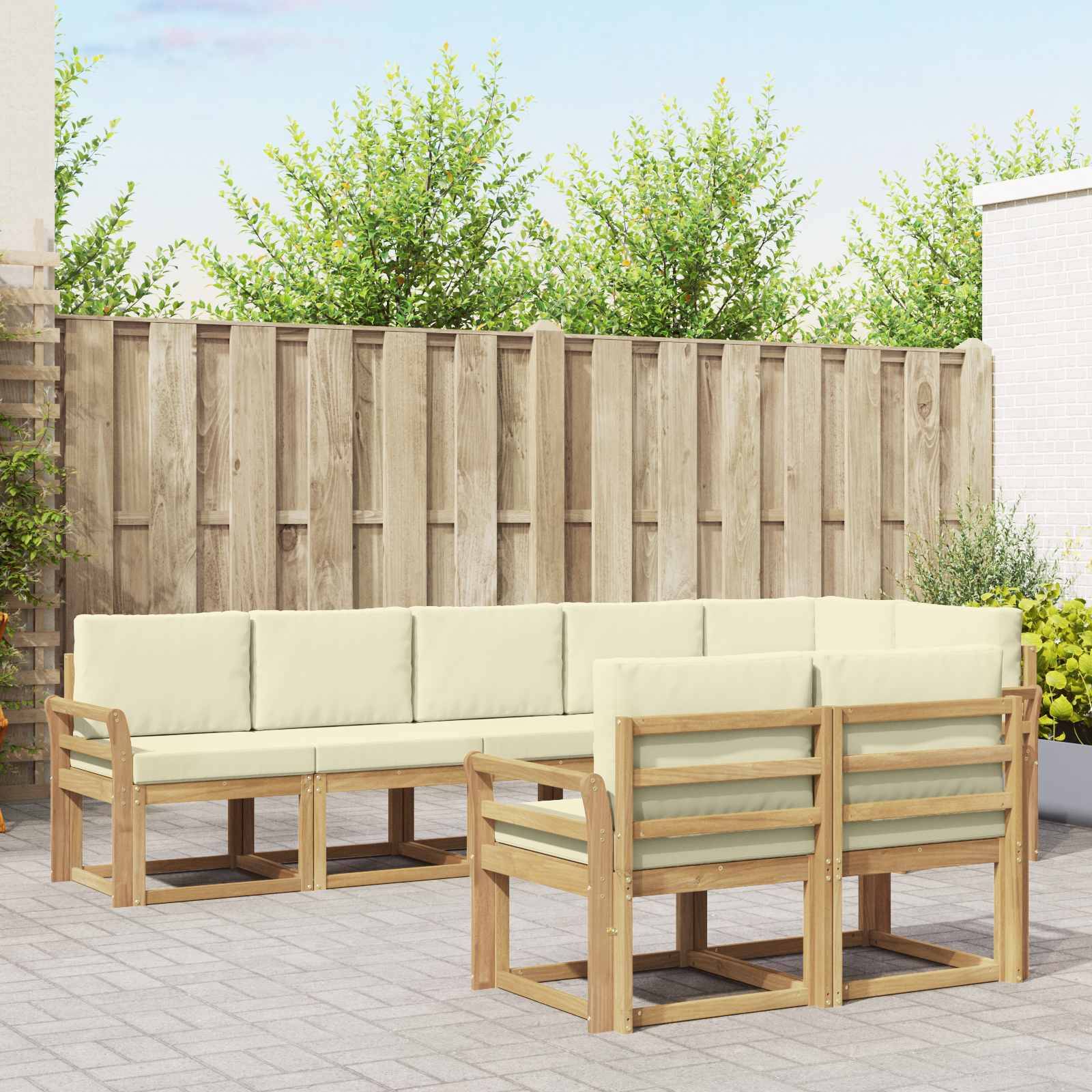 vidaXL Outdoor-Sofagarnitur mit Kissen 8 pcs Weiß und Creme Polyester