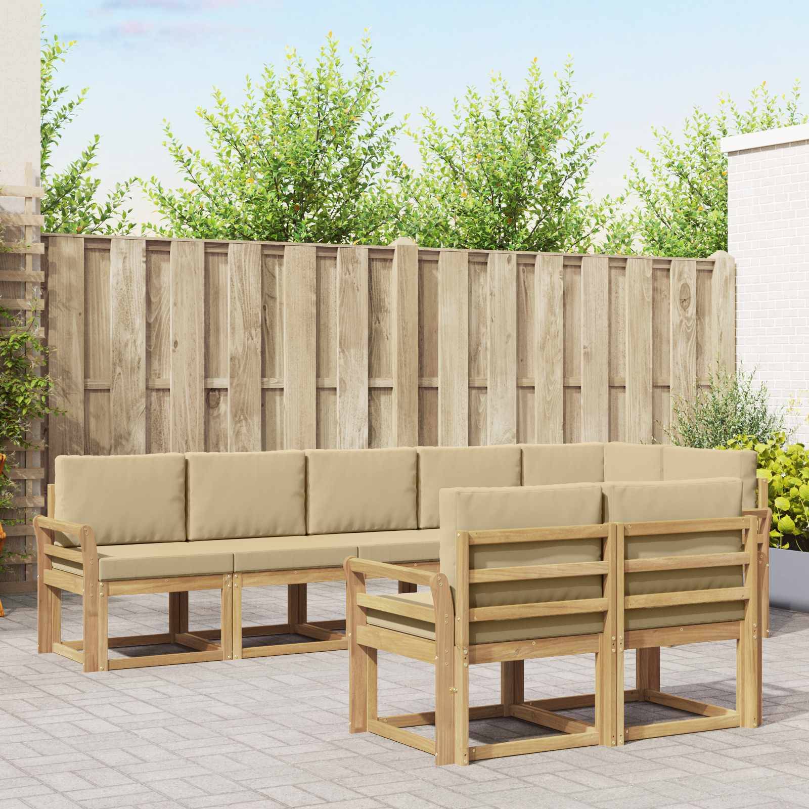 vidaXL Outdoor-Sofagarnitur mit Kissen 8 pcs Weiß und Beige Polyester