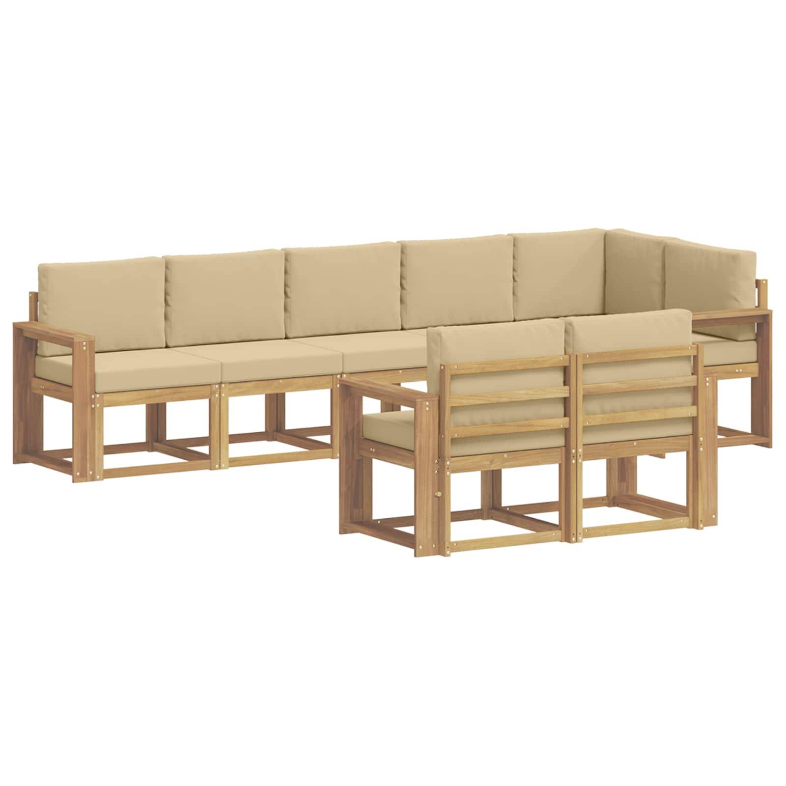 vidaXL Outdoor-Sofagarnitur mit Kissen 8 pcs Weiß und Beige Polyester