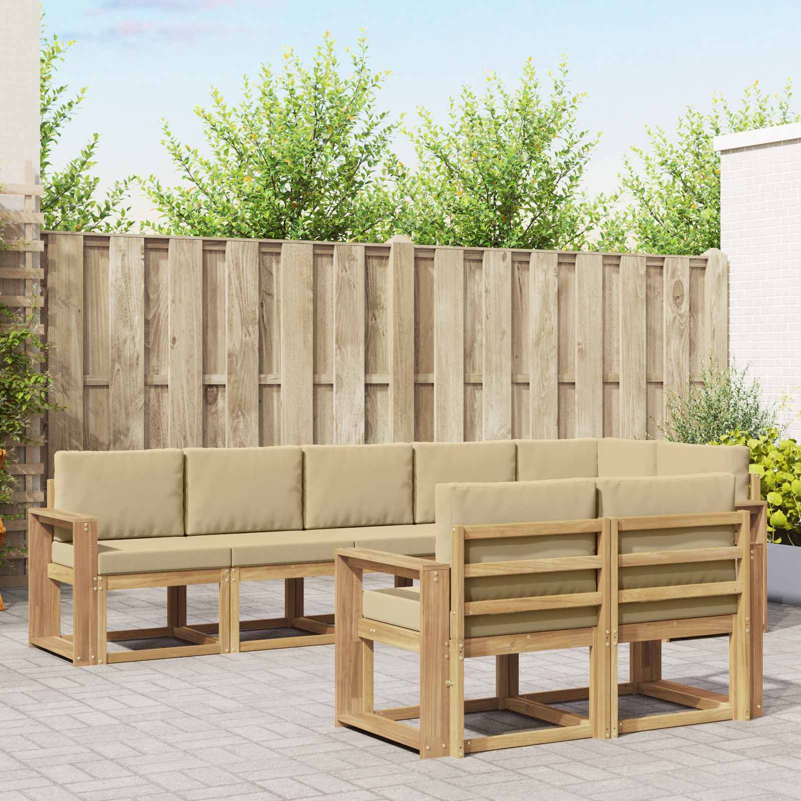 vidaXL Outdoor-Sofagarnitur mit Kissen 8 pcs Weiß und Beige Polyester