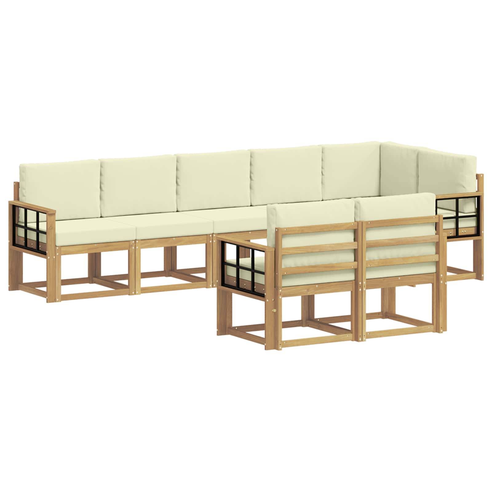 vidaXL Outdoor-Sofagarnitur mit Kissen 8 pcs Weiß und Creme Polyester
