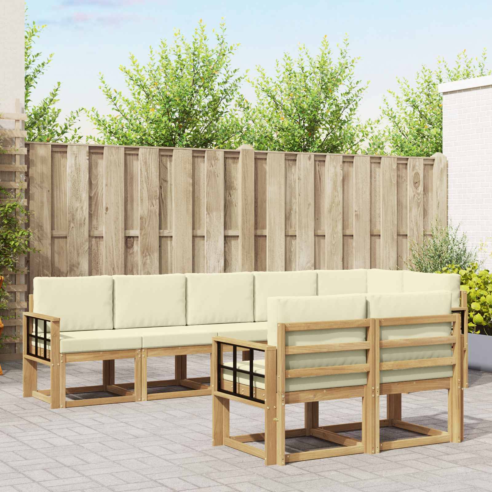 vidaXL Outdoor-Sofagarnitur mit Kissen 8 pcs Weiß und Creme Polyester