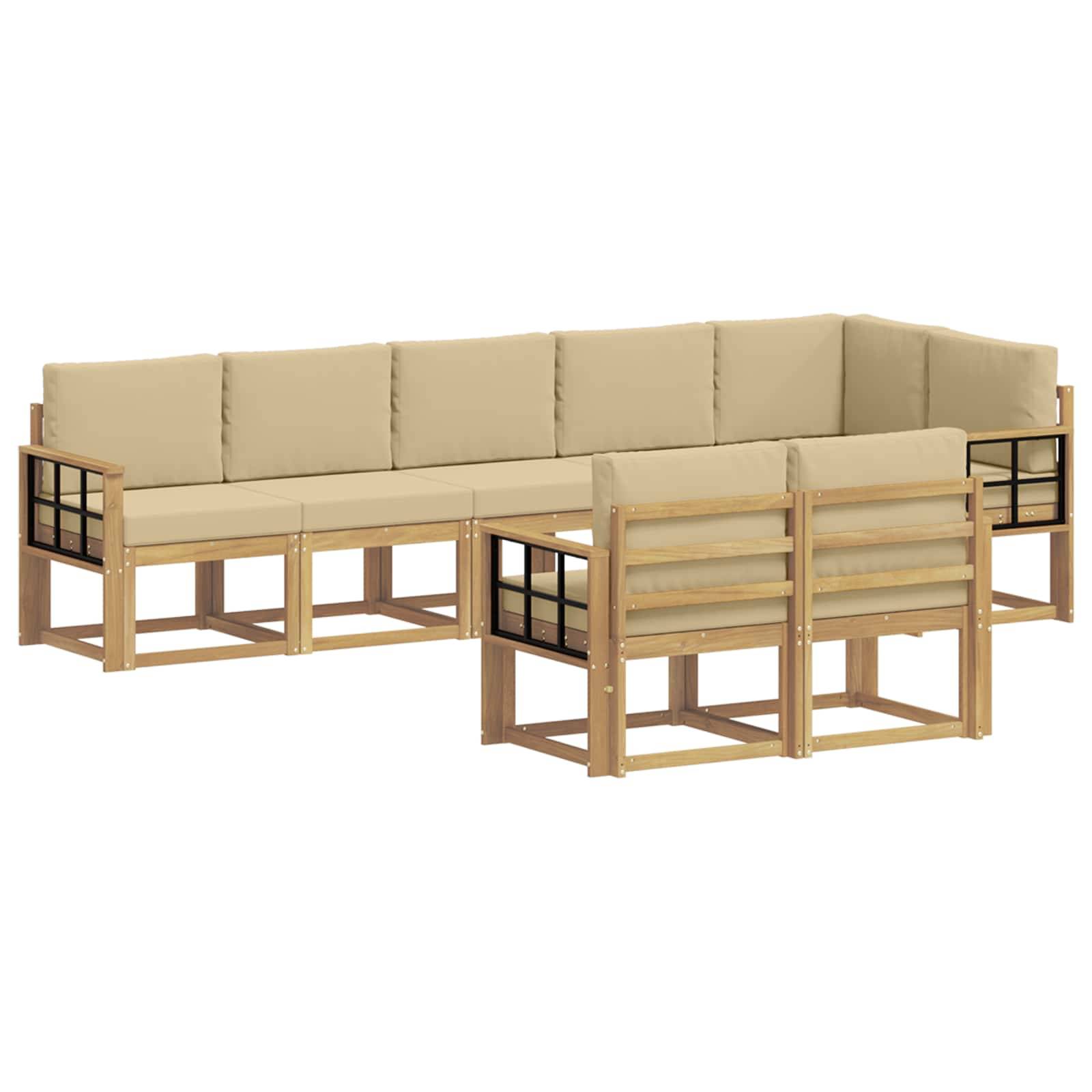 vidaXL Outdoor-Sofagarnitur mit Kissen 8 pcs Weiß und Beige Polyester