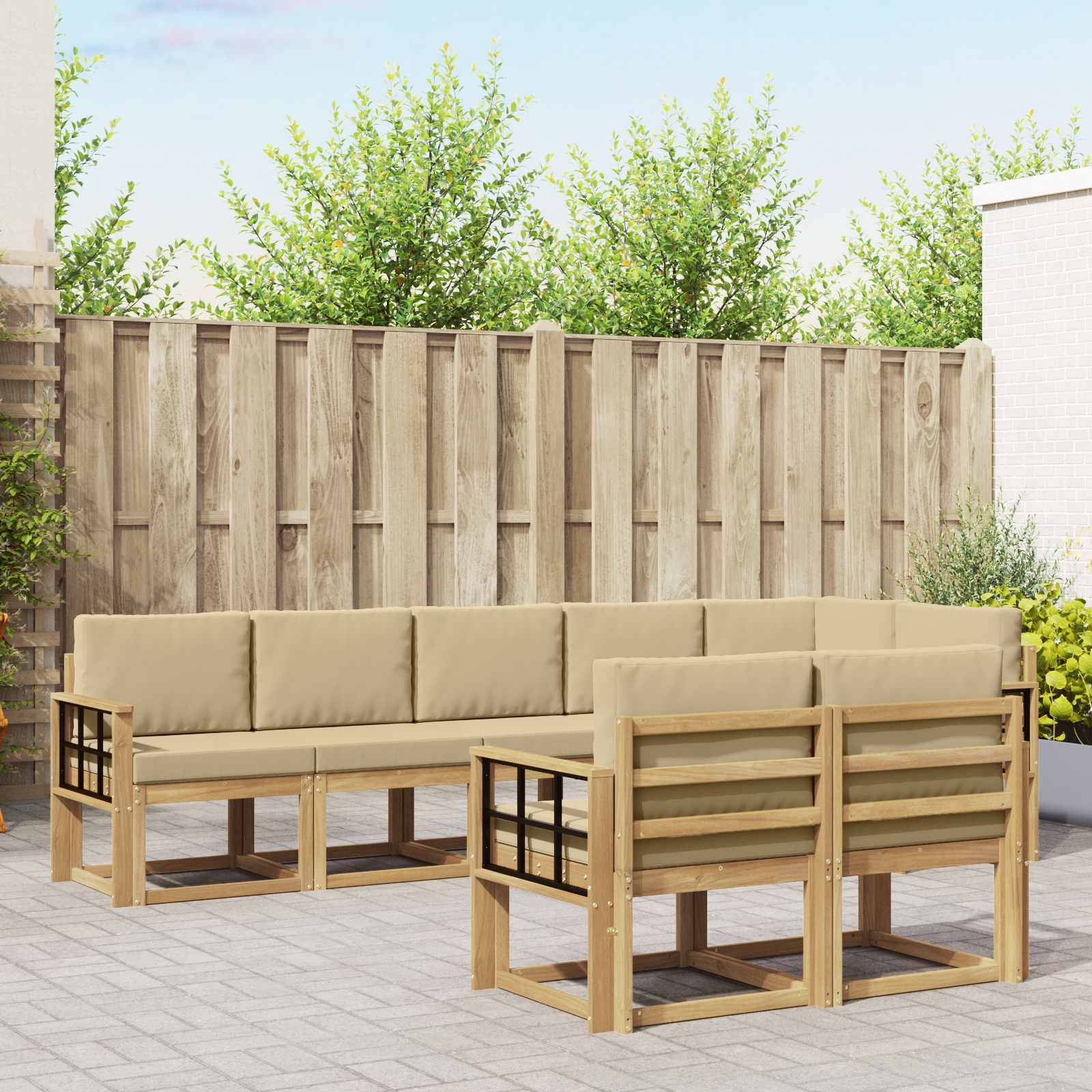 vidaXL Outdoor-Sofagarnitur mit Kissen 8 pcs Weiß und Beige Polyester