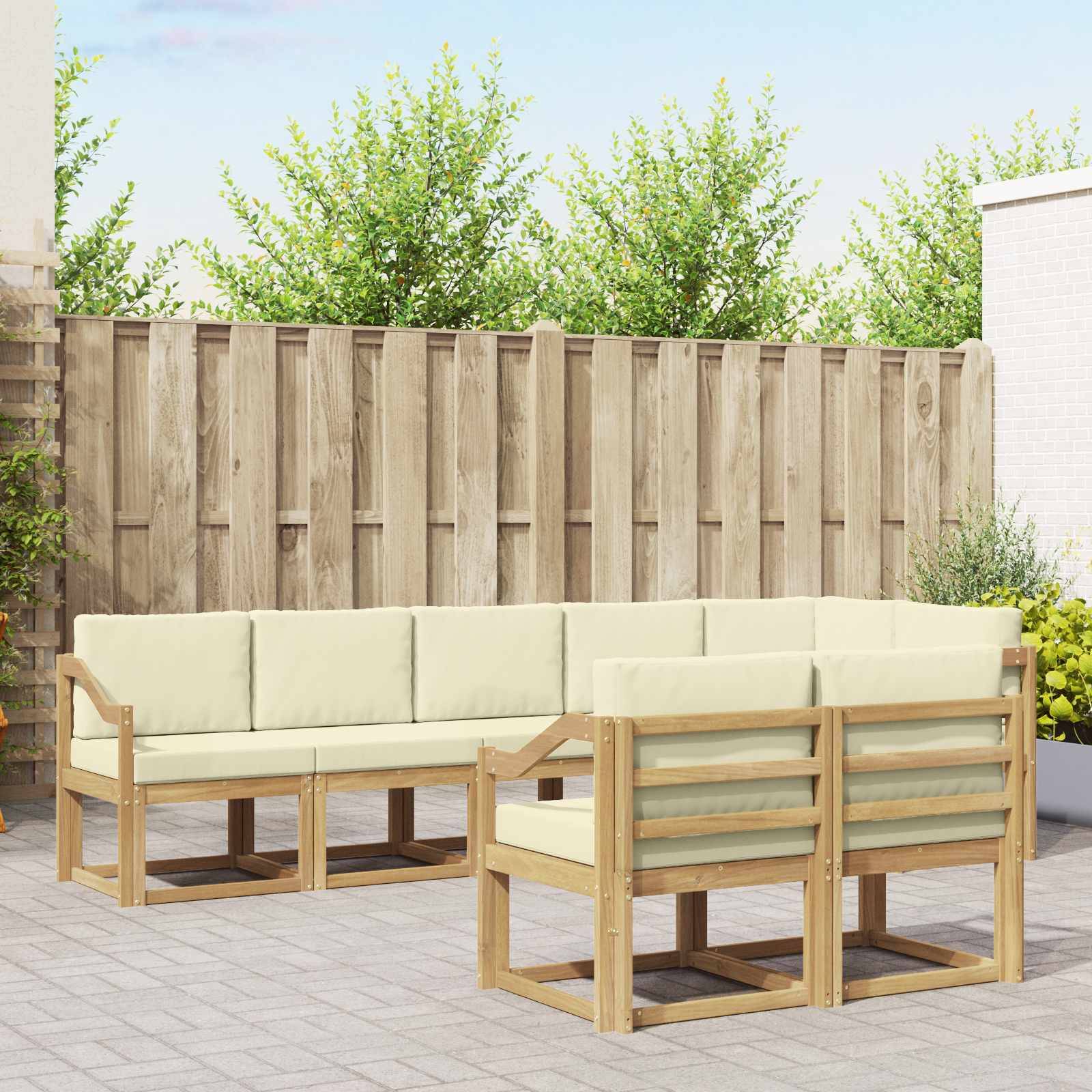 vidaXL Outdoor-Sofagarnitur mit Kissen 8 pcs Weiß und Creme Polyester