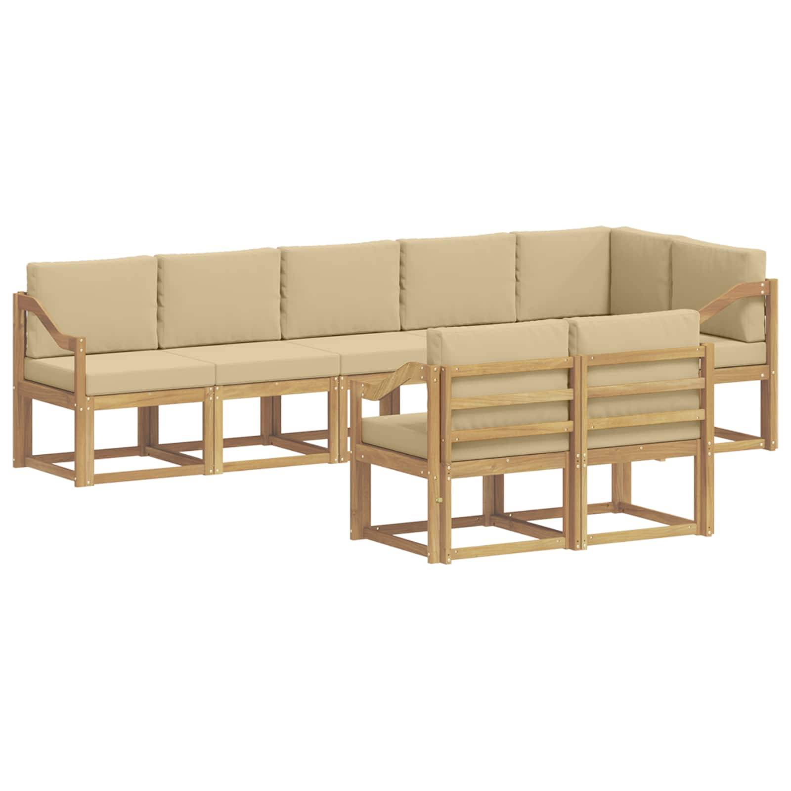 vidaXL Outdoor-Sofagarnitur mit Kissen 8 pcs Weiß und Beige Polyester