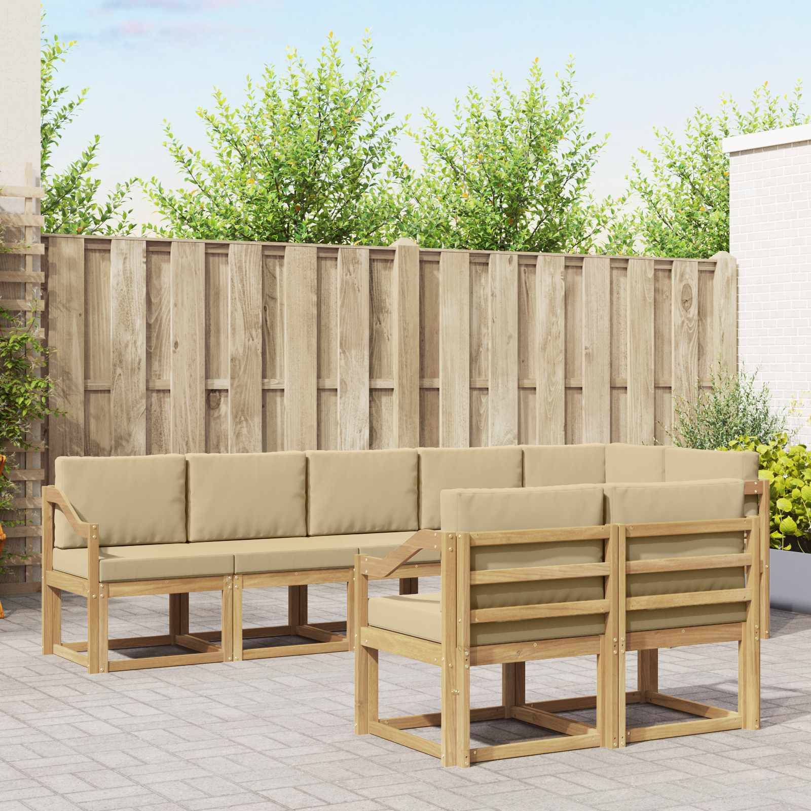 vidaXL Outdoor-Sofagarnitur mit Kissen 8 pcs Weiß und Beige Polyester