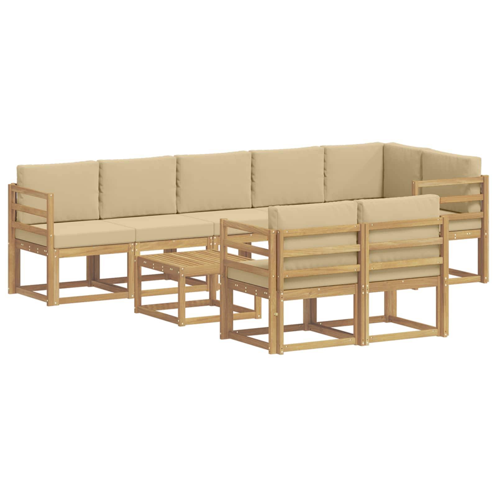 vidaXL Outdoor-Sofagarnitur mit Kissen 9 pcs Weiß und Beige Polyester