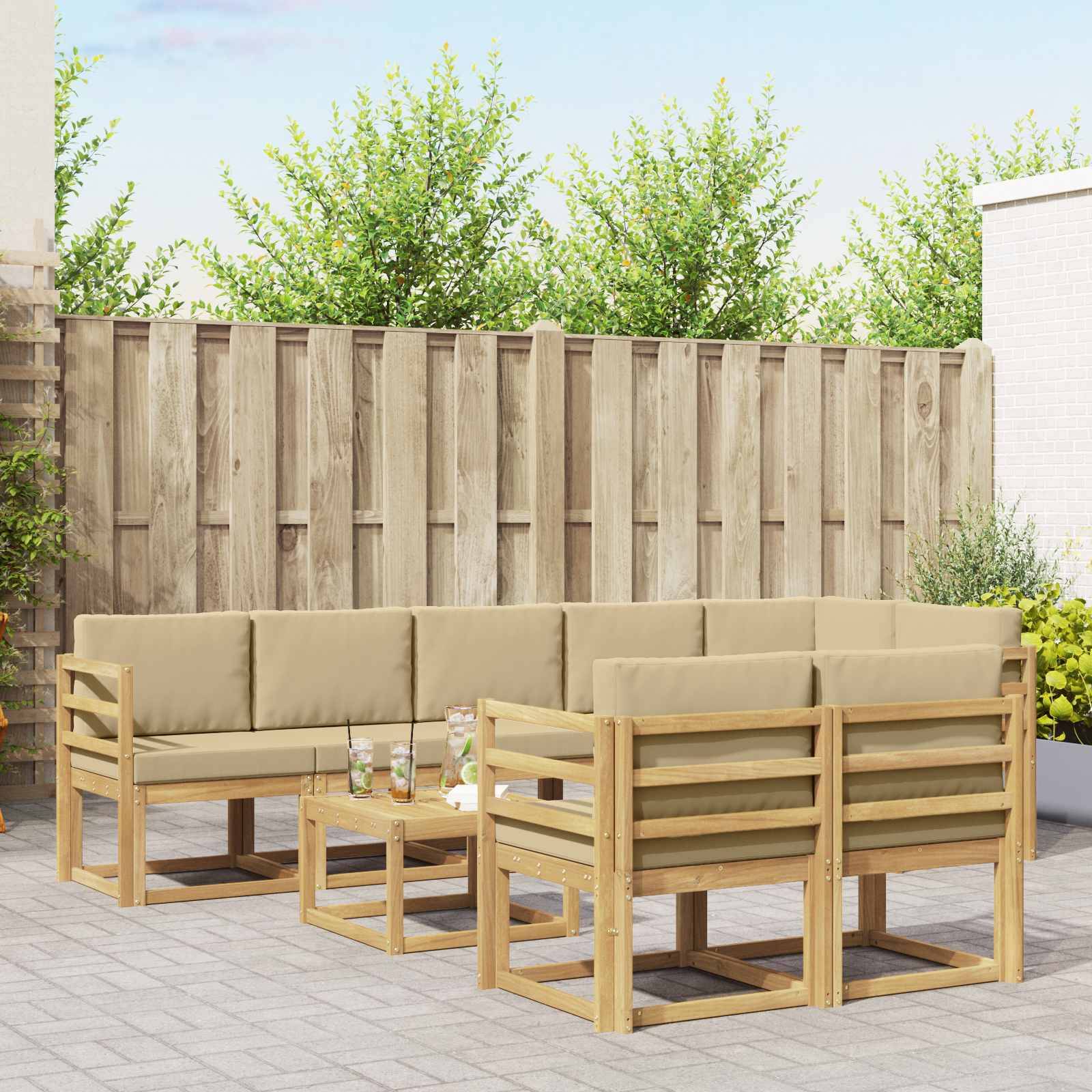 vidaXL Outdoor-Sofagarnitur mit Kissen 9 pcs Weiß und Beige Polyester