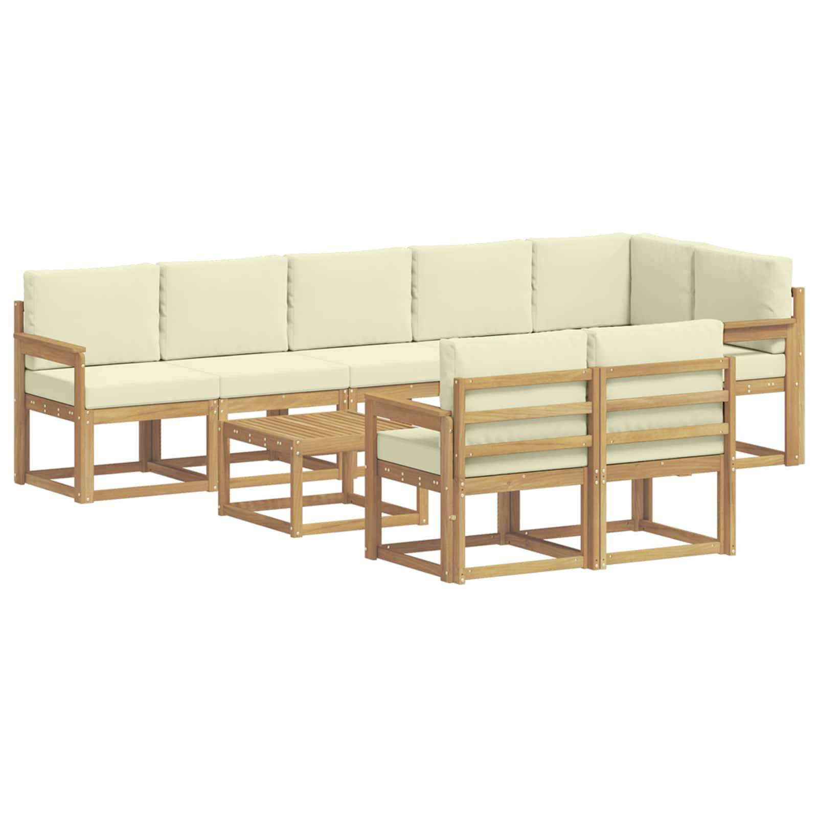vidaXL Outdoor-Sofagarnitur mit Kissen 9 pcs Weiß und Creme Polyester