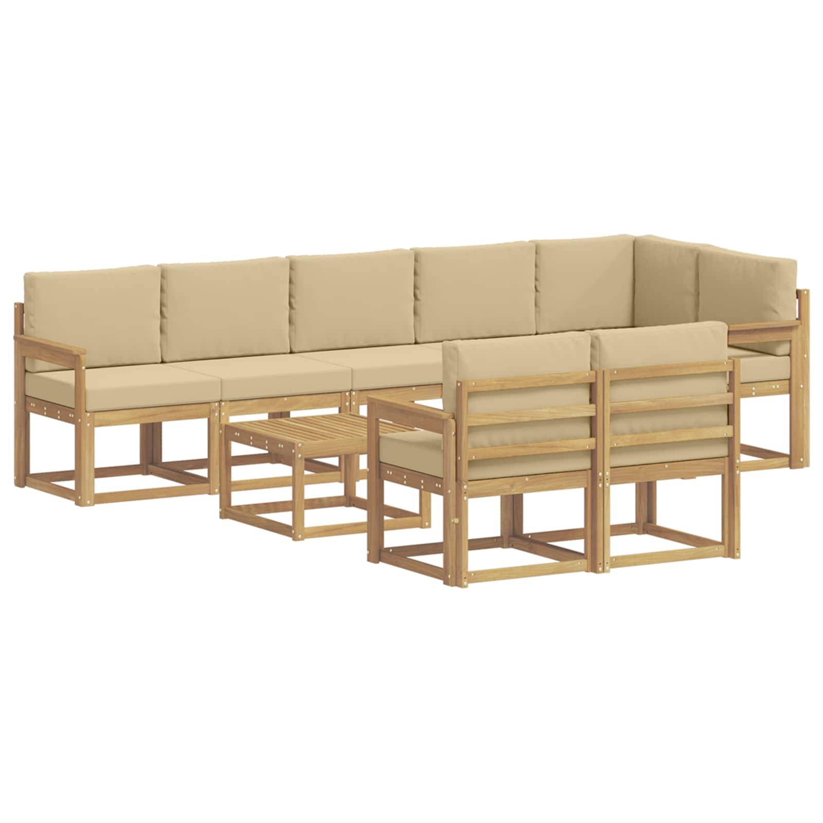 vidaXL Outdoor-Sofagarnitur mit Kissen 9 pcs Weiß und Beige Polyester