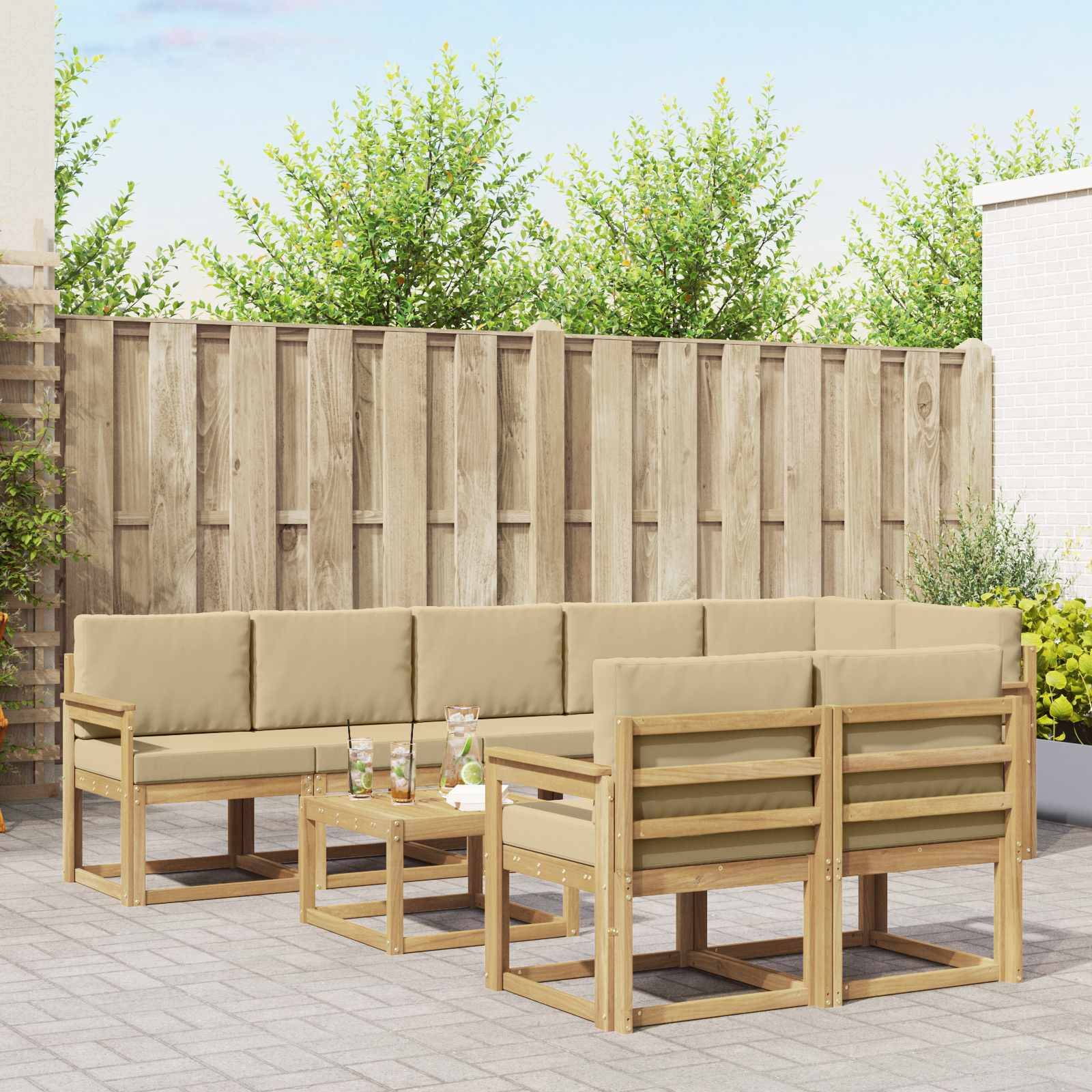 vidaXL Outdoor-Sofagarnitur mit Kissen 9 pcs Weiß und Beige Polyester