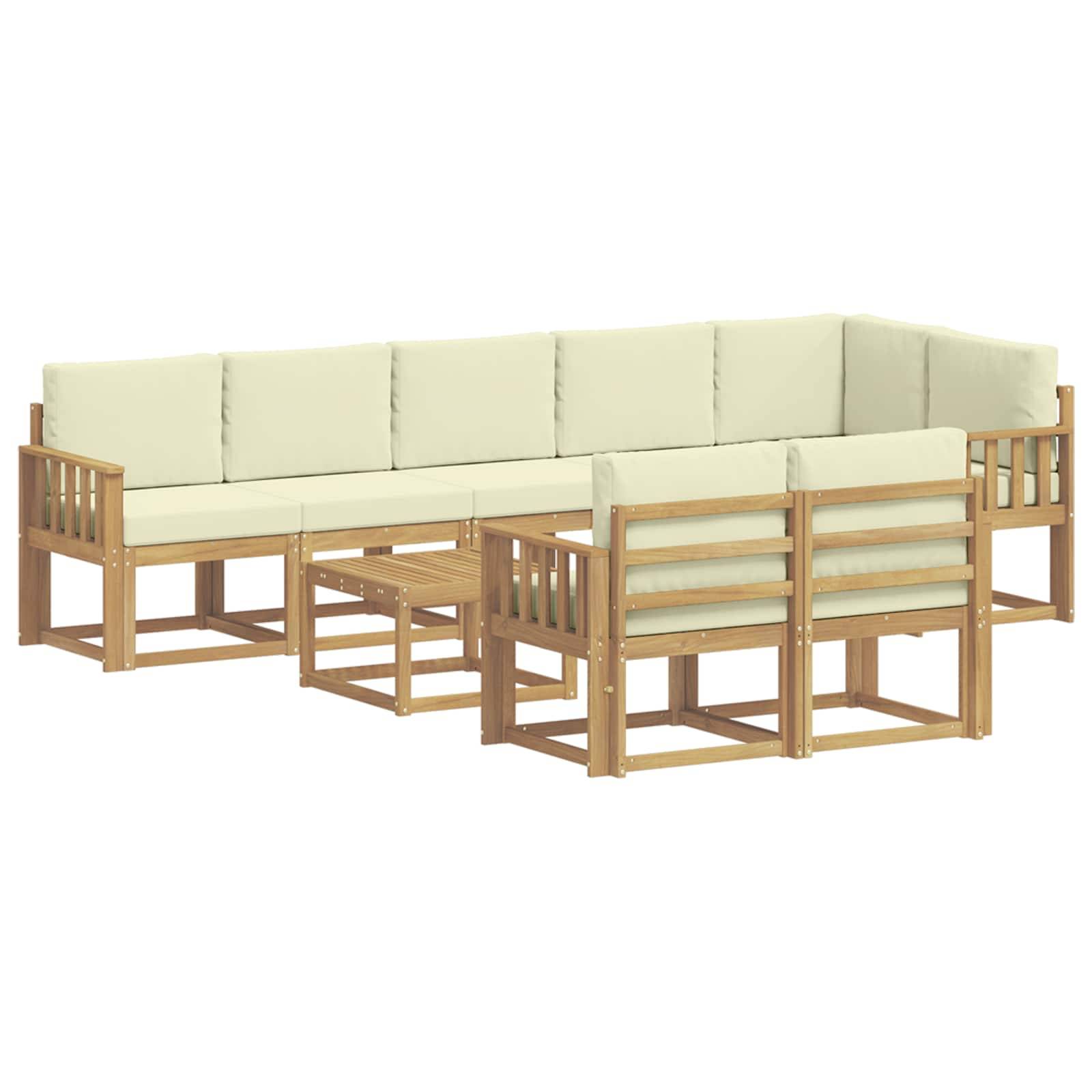 vidaXL Outdoor-Sofagarnitur mit Kissen 9 pcs Weiß und Creme Polyester