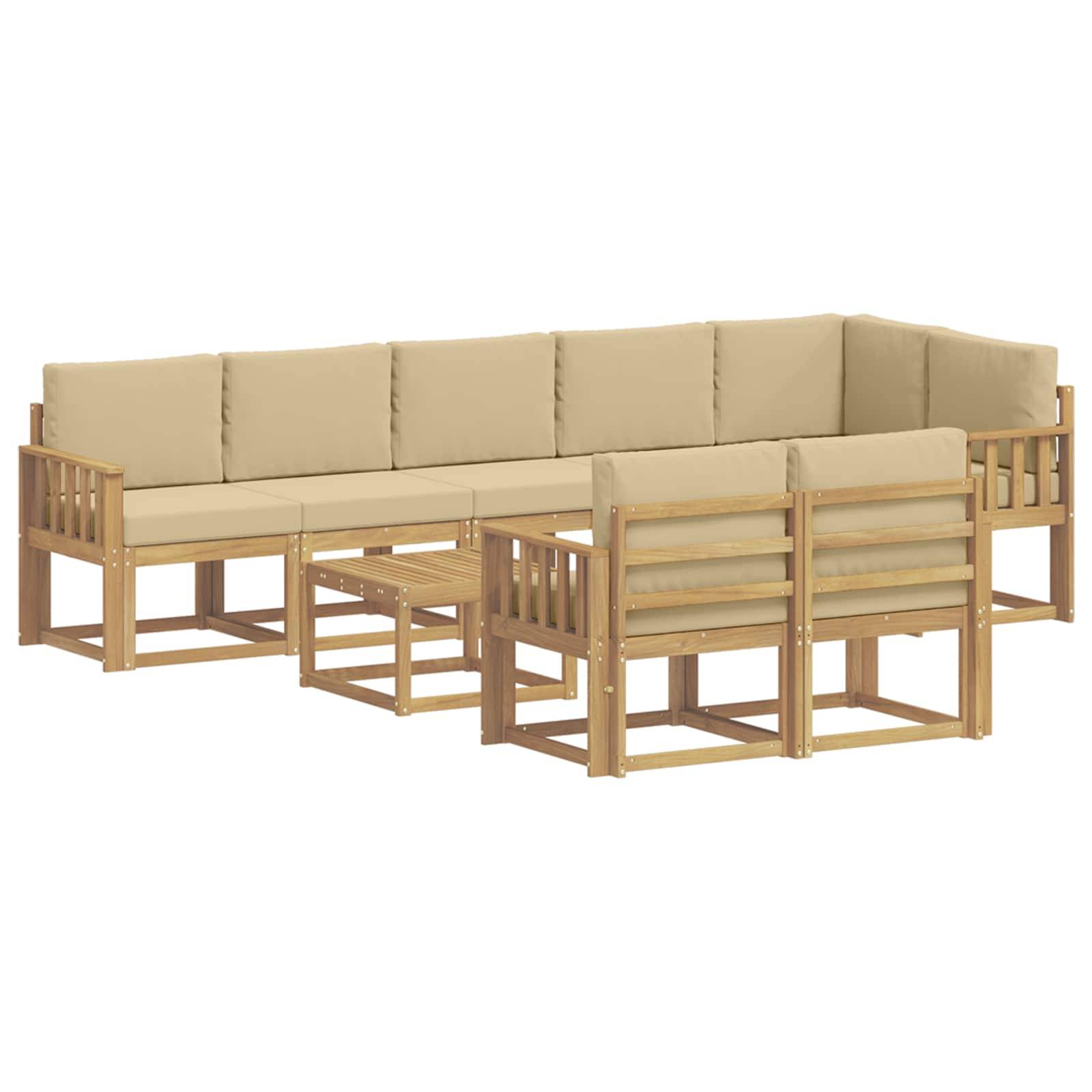 vidaXL Outdoor-Sofagarnitur mit Kissen 9 pcs Weiß und Beige Polyester