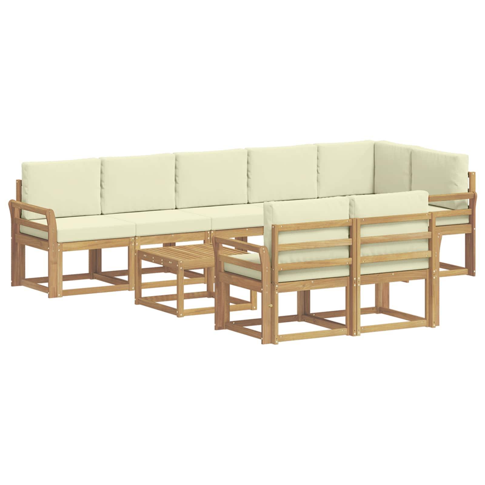 vidaXL Outdoor-Sofagarnitur mit Kissen 9 pcs Weiß und Creme Polyester