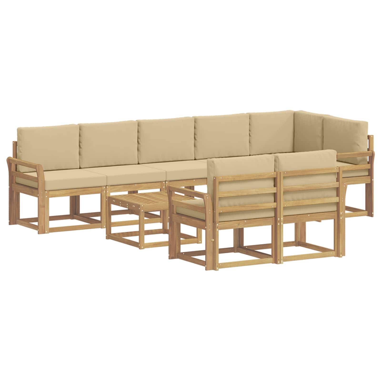 vidaXL Outdoor-Sofagarnitur mit Kissen 9 pcs Weiß und Beige Polyester