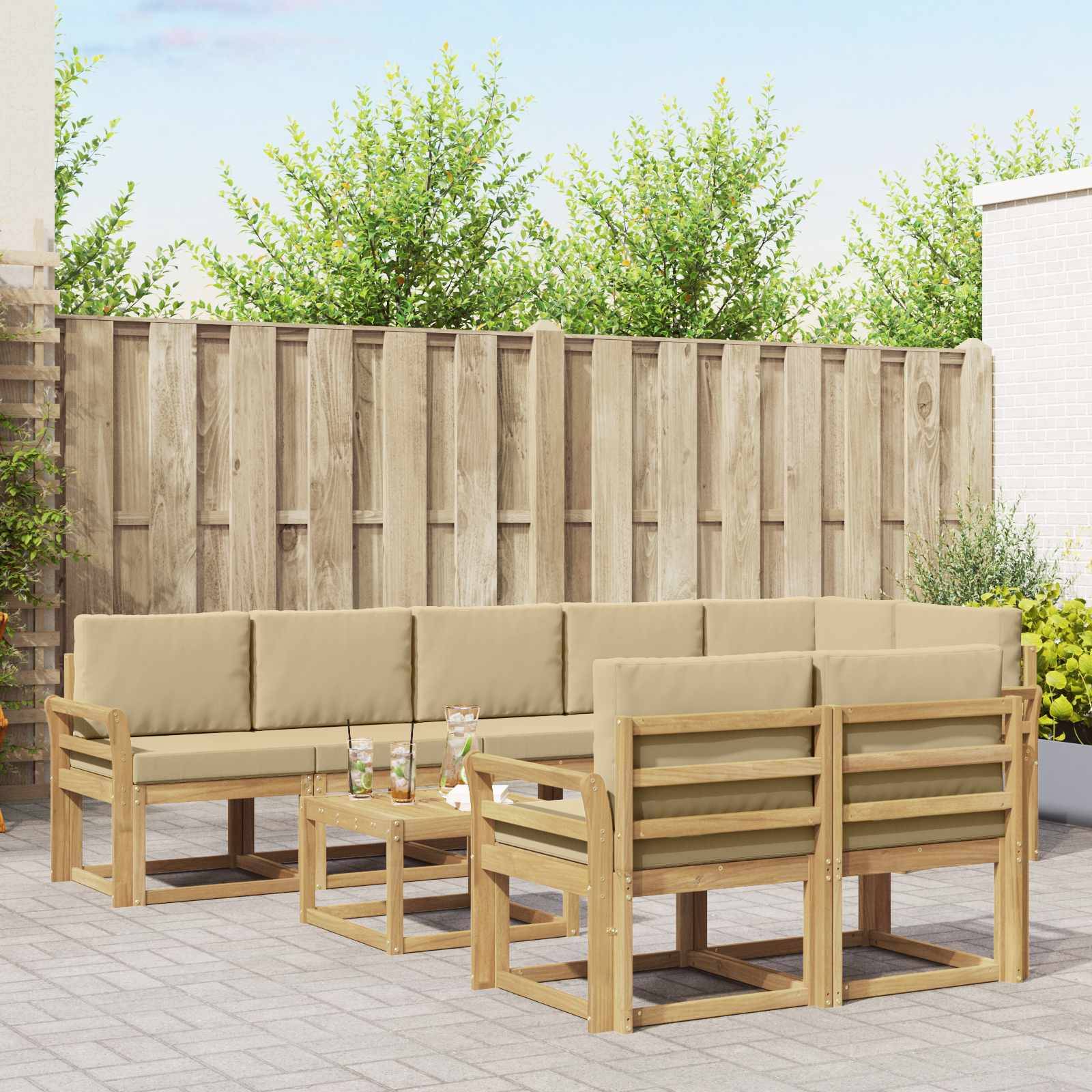 vidaXL Outdoor-Sofagarnitur mit Kissen 9 pcs Weiß und Beige Polyester
