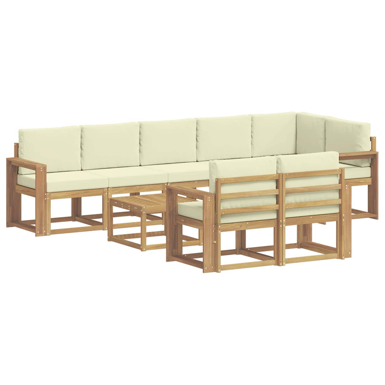 vidaXL Outdoor-Sofagarnitur mit Kissen 9 pcs Weiß und Creme Polyester