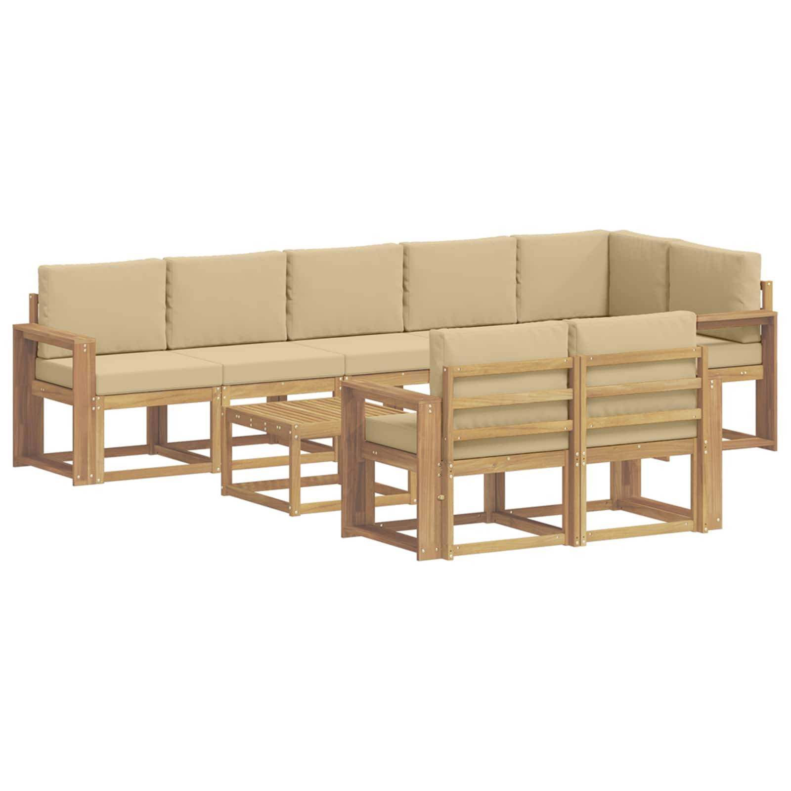 vidaXL Outdoor-Sofagarnitur mit Kissen 9 pcs Weiß und Beige Polyester