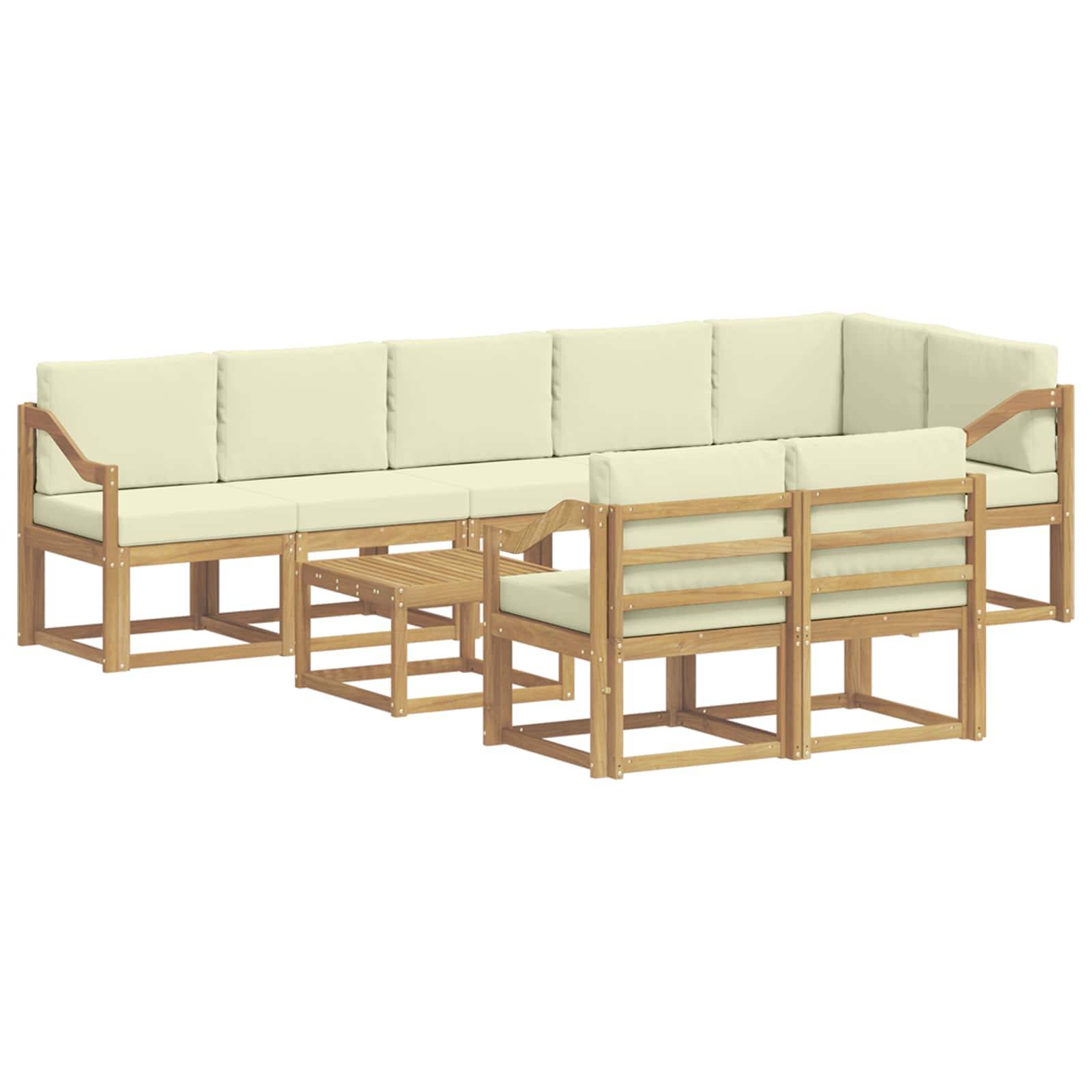 vidaXL Outdoor-Sofagarnitur mit Kissen 9 pcs Weiß und Creme Polyester