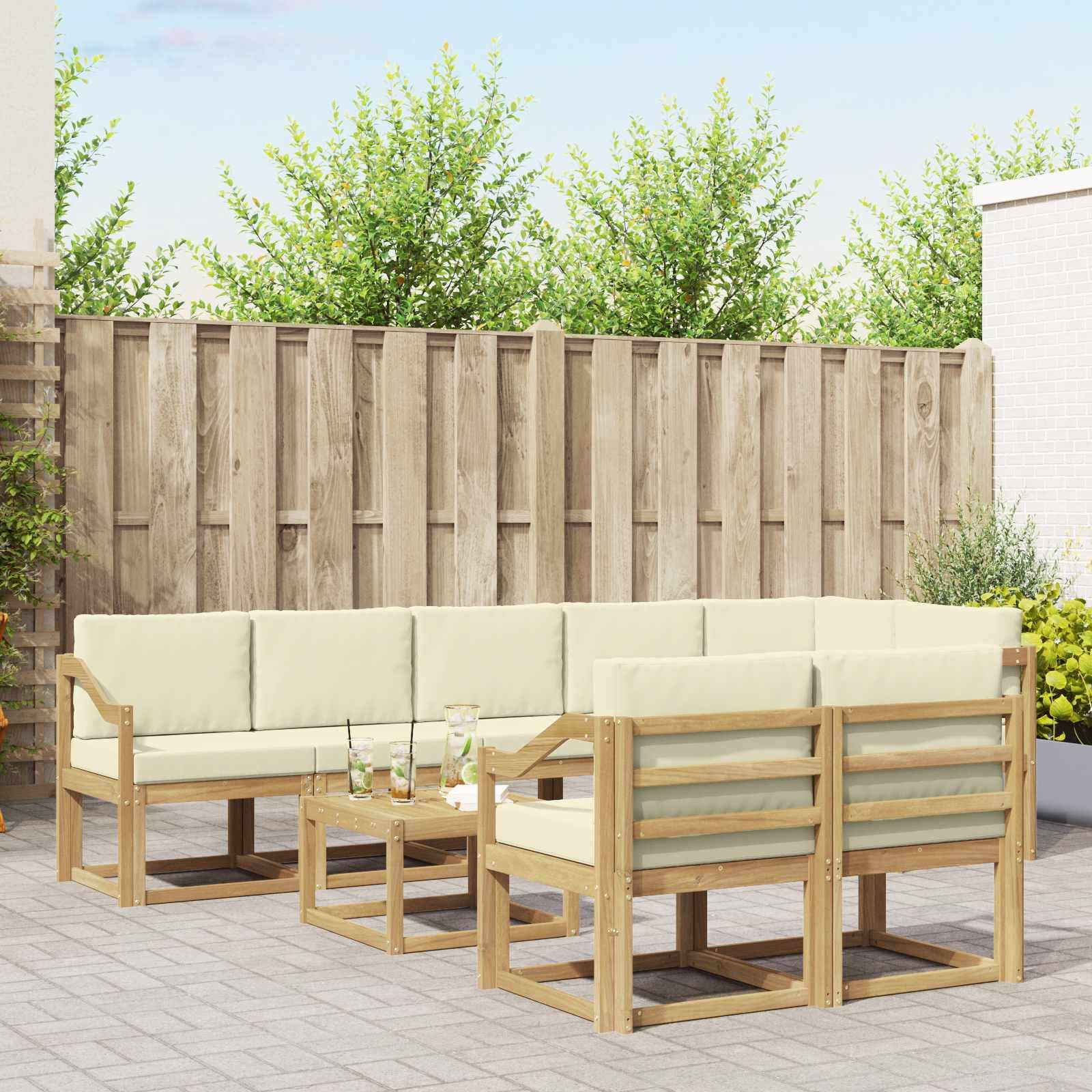 vidaXL Outdoor-Sofagarnitur mit Kissen 9 pcs Weiß und Creme Polyester
