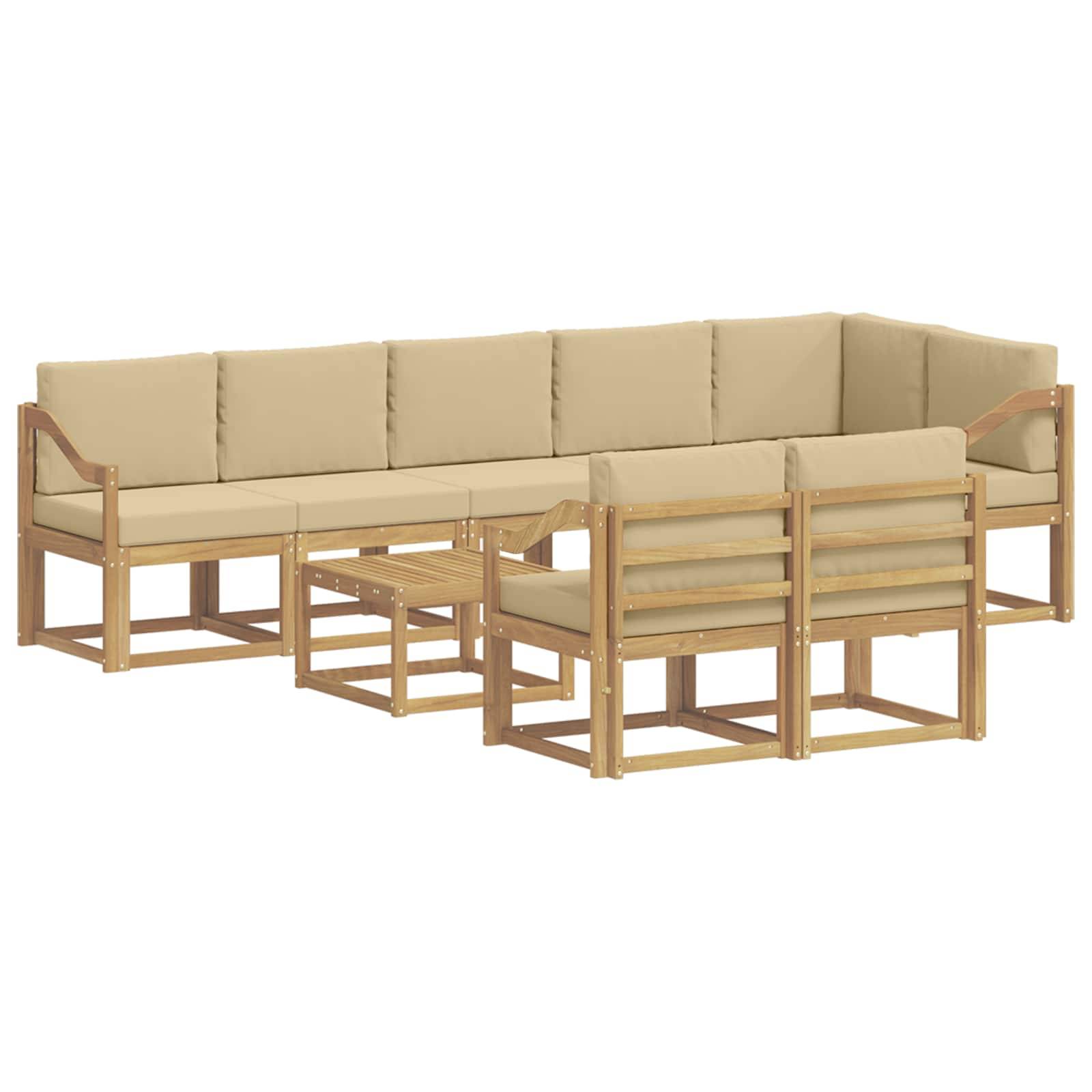 vidaXL Outdoor-Sofagarnitur mit Kissen 9 pcs Weiß und Beige Polyester