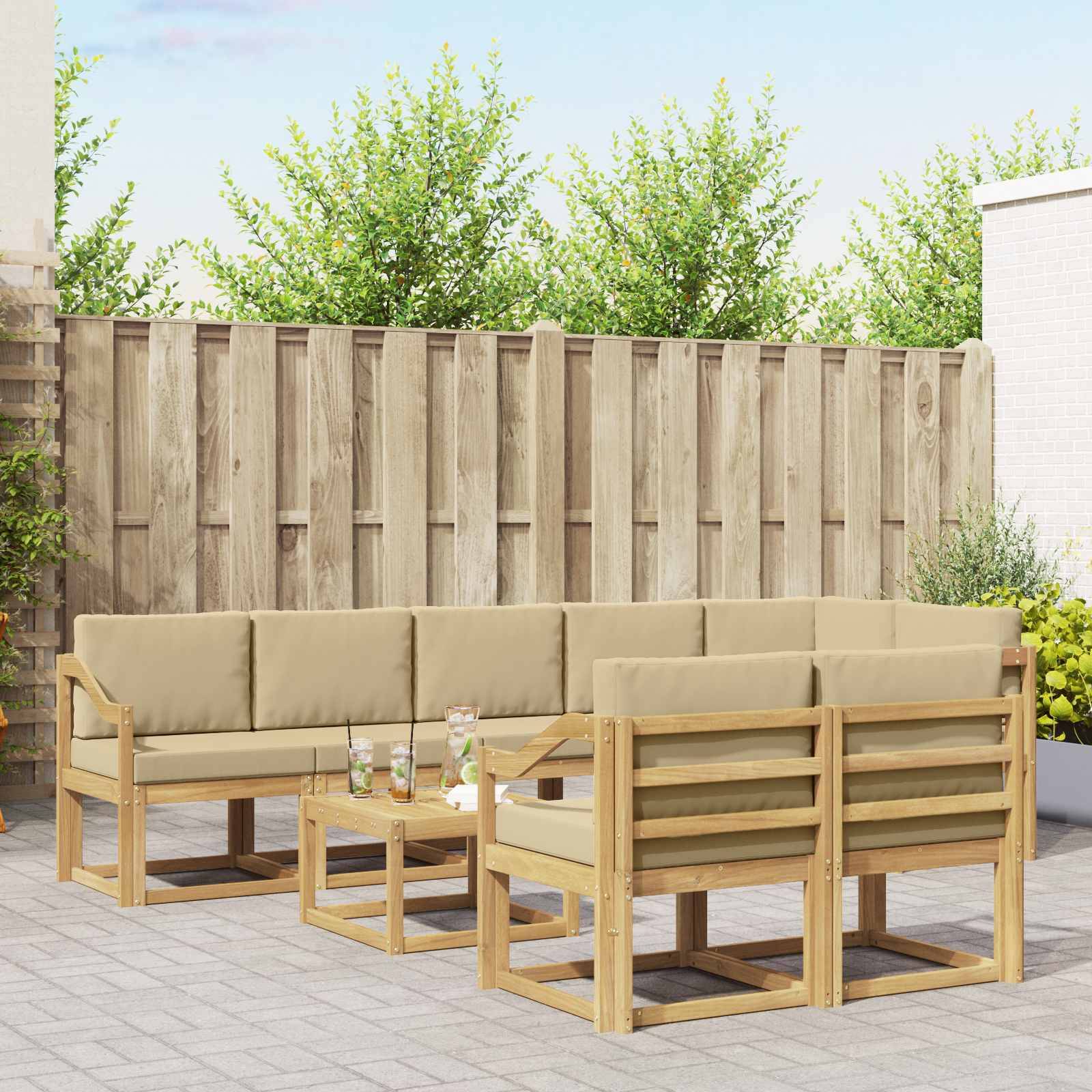 vidaXL Outdoor-Sofagarnitur mit Kissen 9 pcs Weiß und Beige Polyester