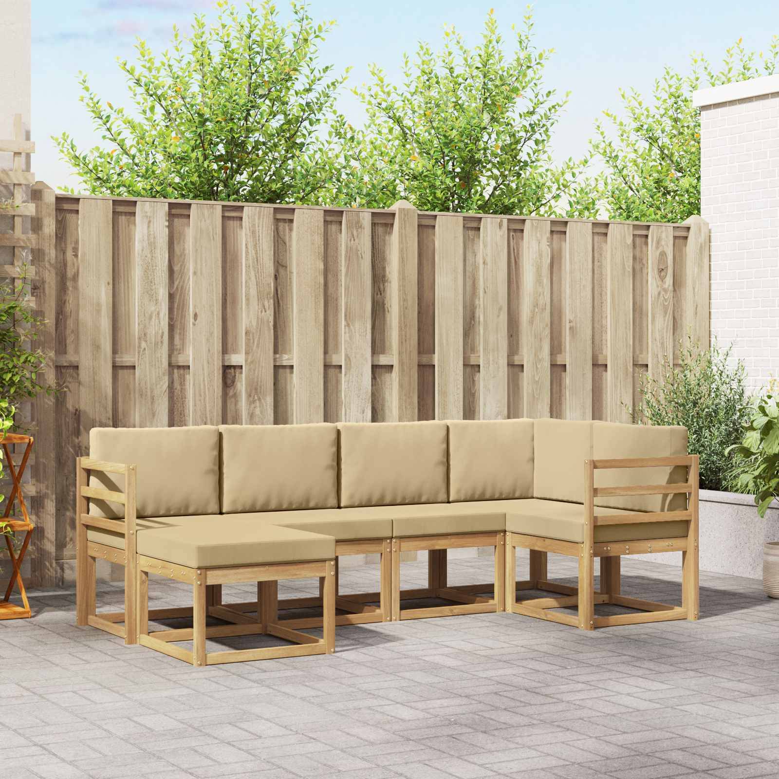 vidaXL Outdoor-Sofagarnitur mit Kissen 6 pcs Weiß und Beige Polyester