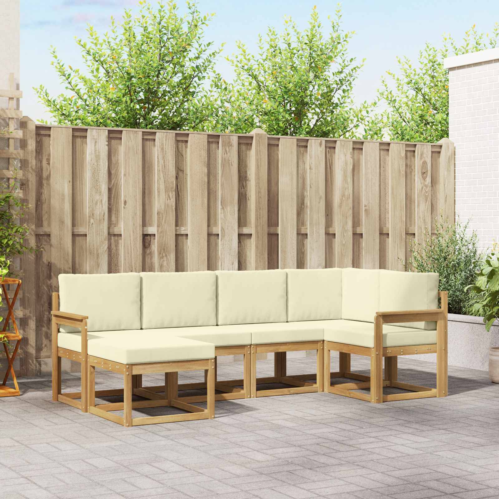 vidaXL Outdoor-Sofagarnitur mit Kissen 6 pcs Weiß und Creme Polyester