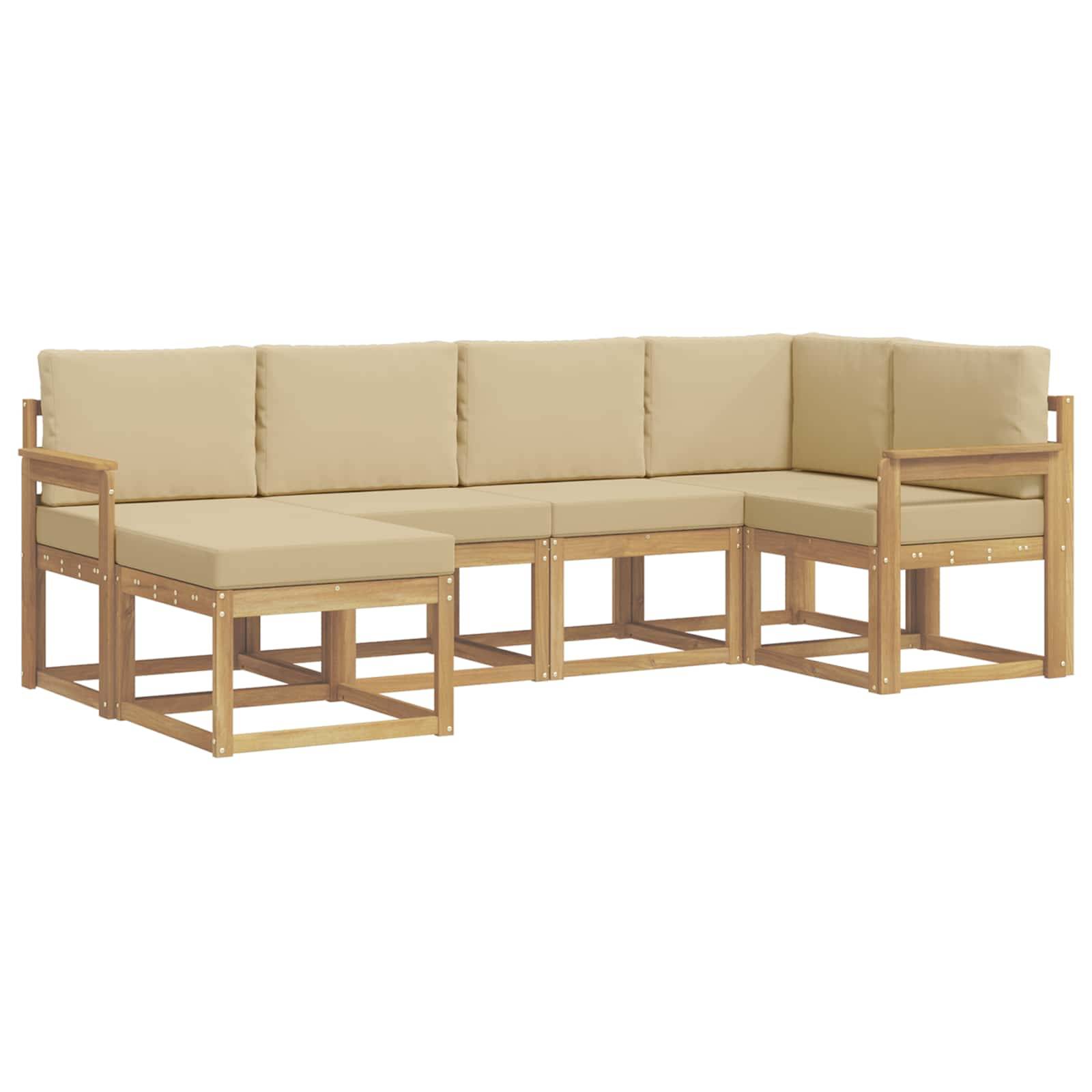 vidaXL Outdoor-Sofagarnitur mit Kissen 6 pcs Weiß und Beige Polyester