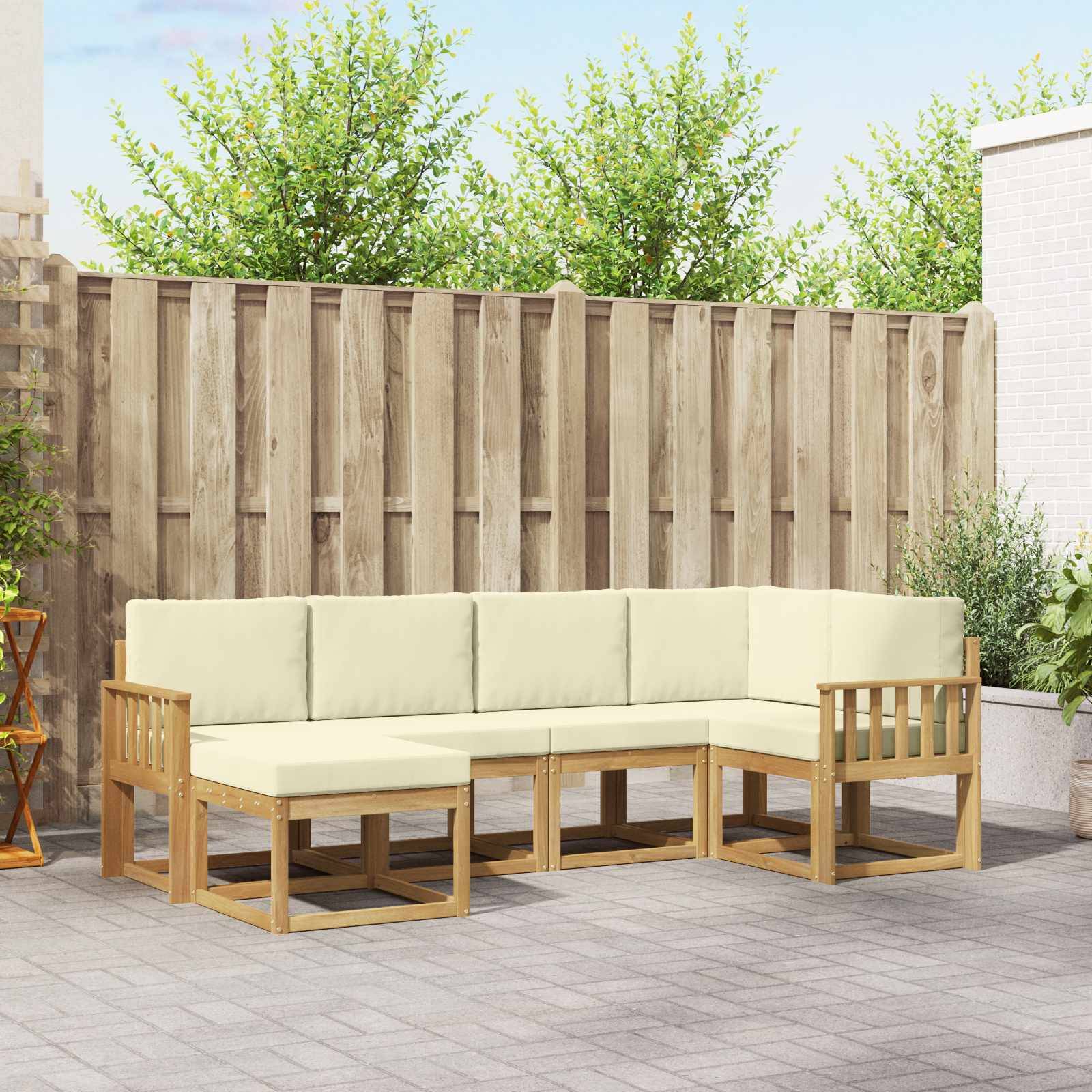vidaXL Outdoor-Sofagarnitur mit Kissen 6 pcs Weiß und Creme Polyester