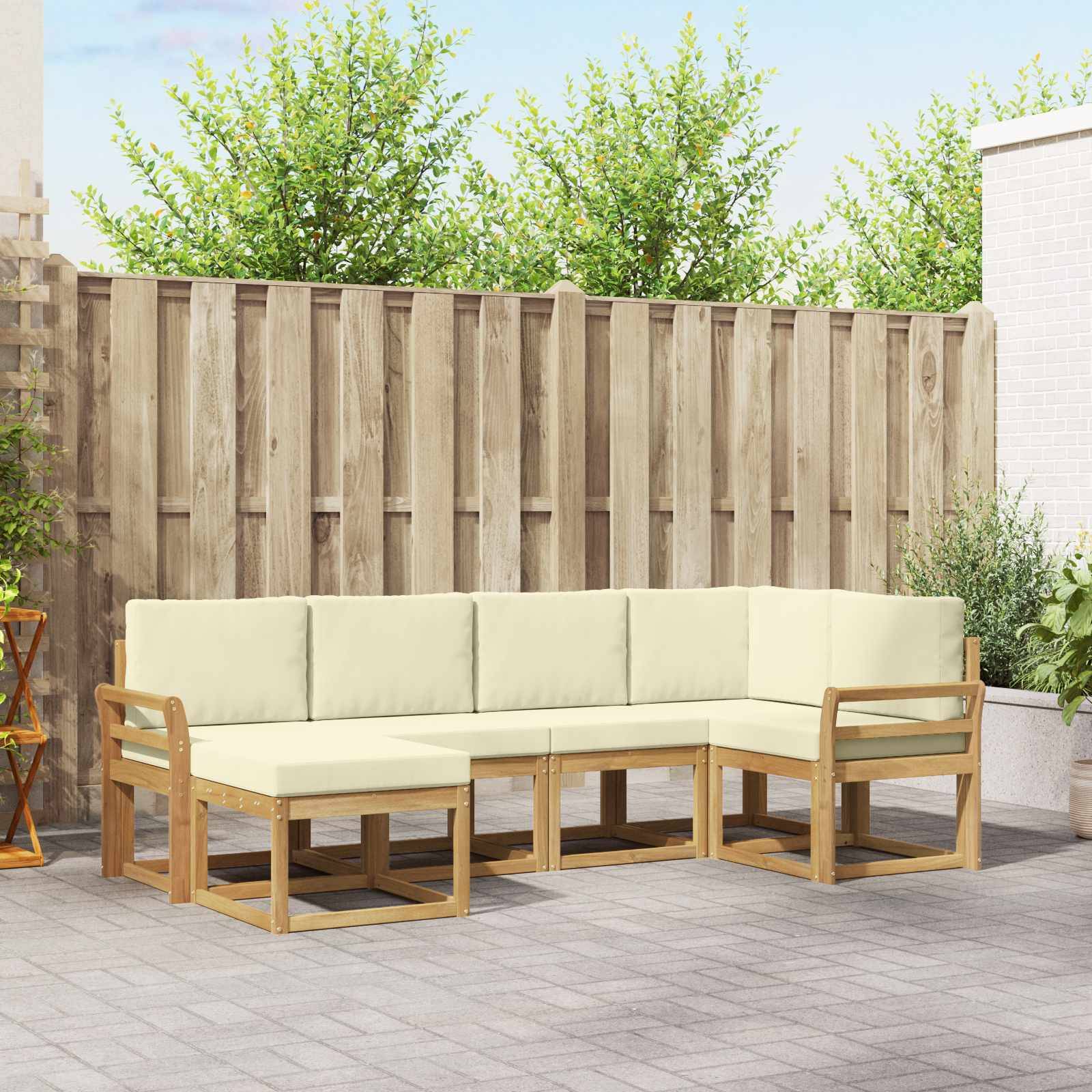 vidaXL Outdoor-Sofagarnitur mit Kissen 6 pcs Weiß und Creme Polyester