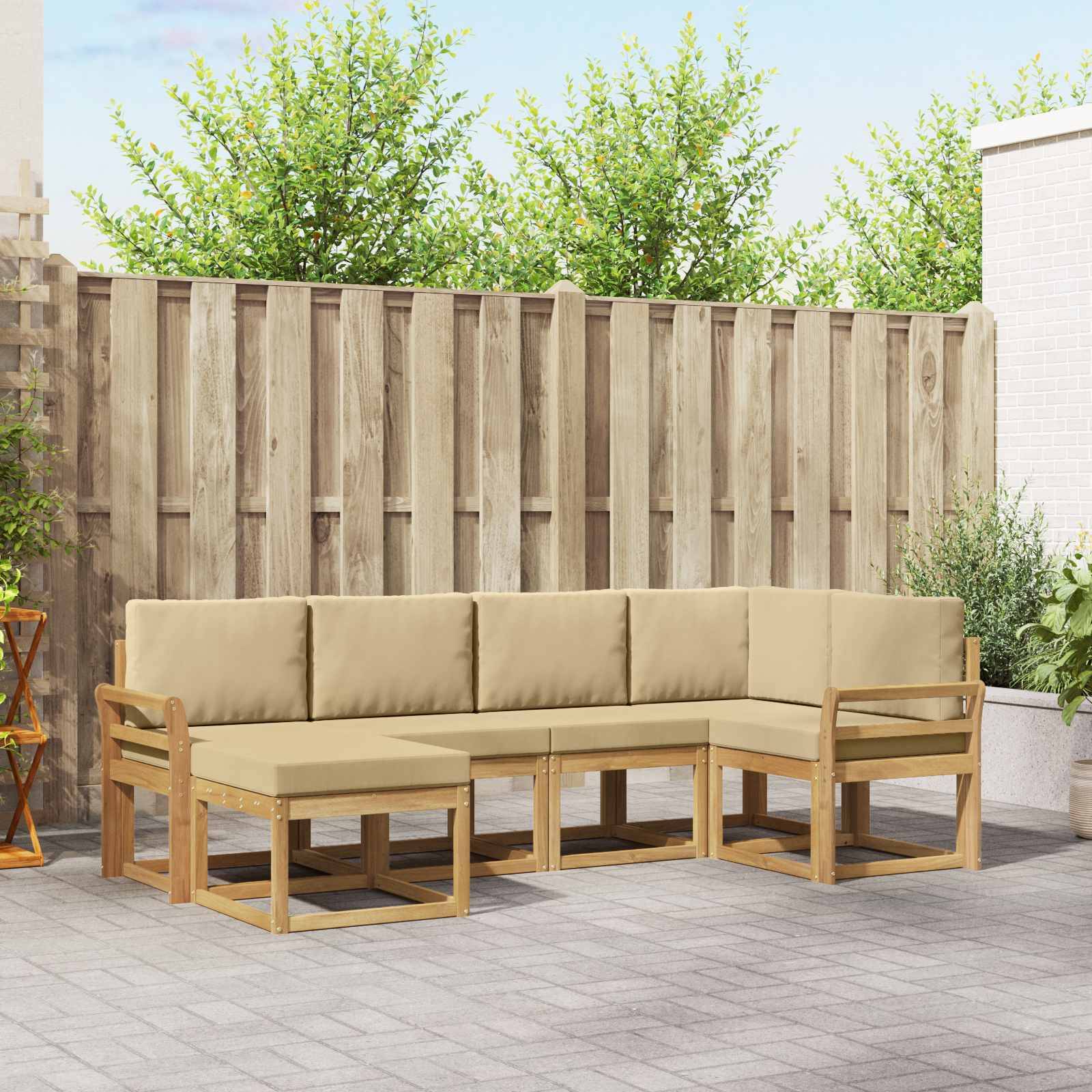vidaXL Outdoor-Sofagarnitur mit Kissen 6 pcs Weiß und Beige Polyester