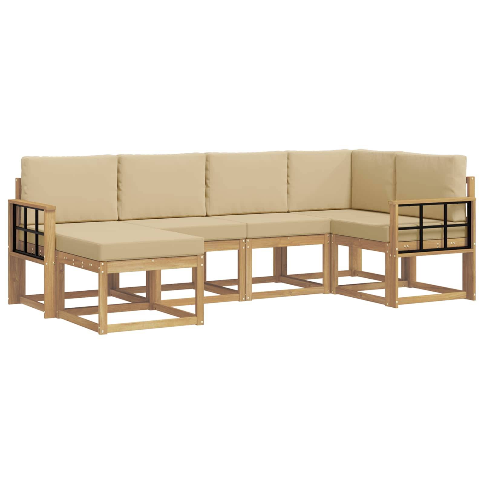 vidaXL Outdoor-Sofagarnitur mit Kissen 6 pcs Weiß und Beige Polyester