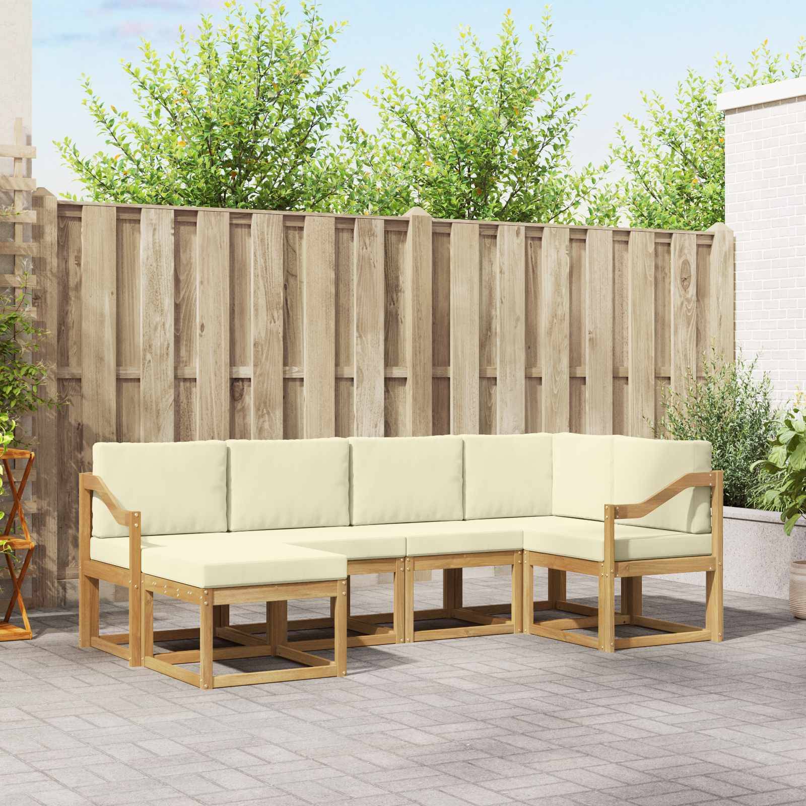 vidaXL Outdoor-Sofagarnitur mit Kissen 6 pcs Weiß und Creme Polyester