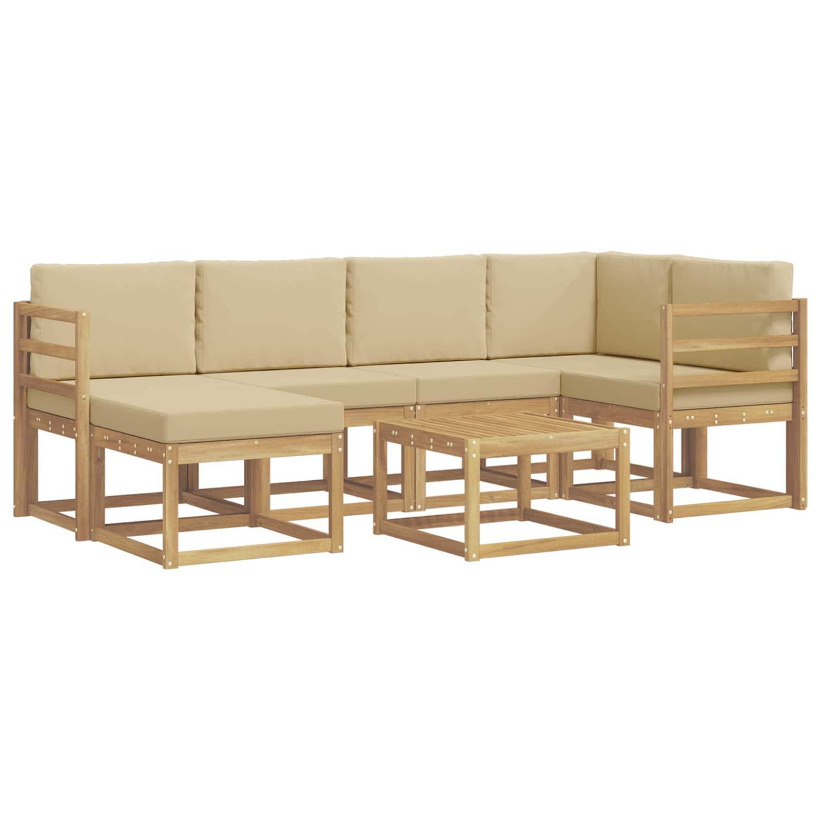 vidaXL Outdoor-Sofagarnitur 7 pcs Weiß und Beige Massivholz Akazie
