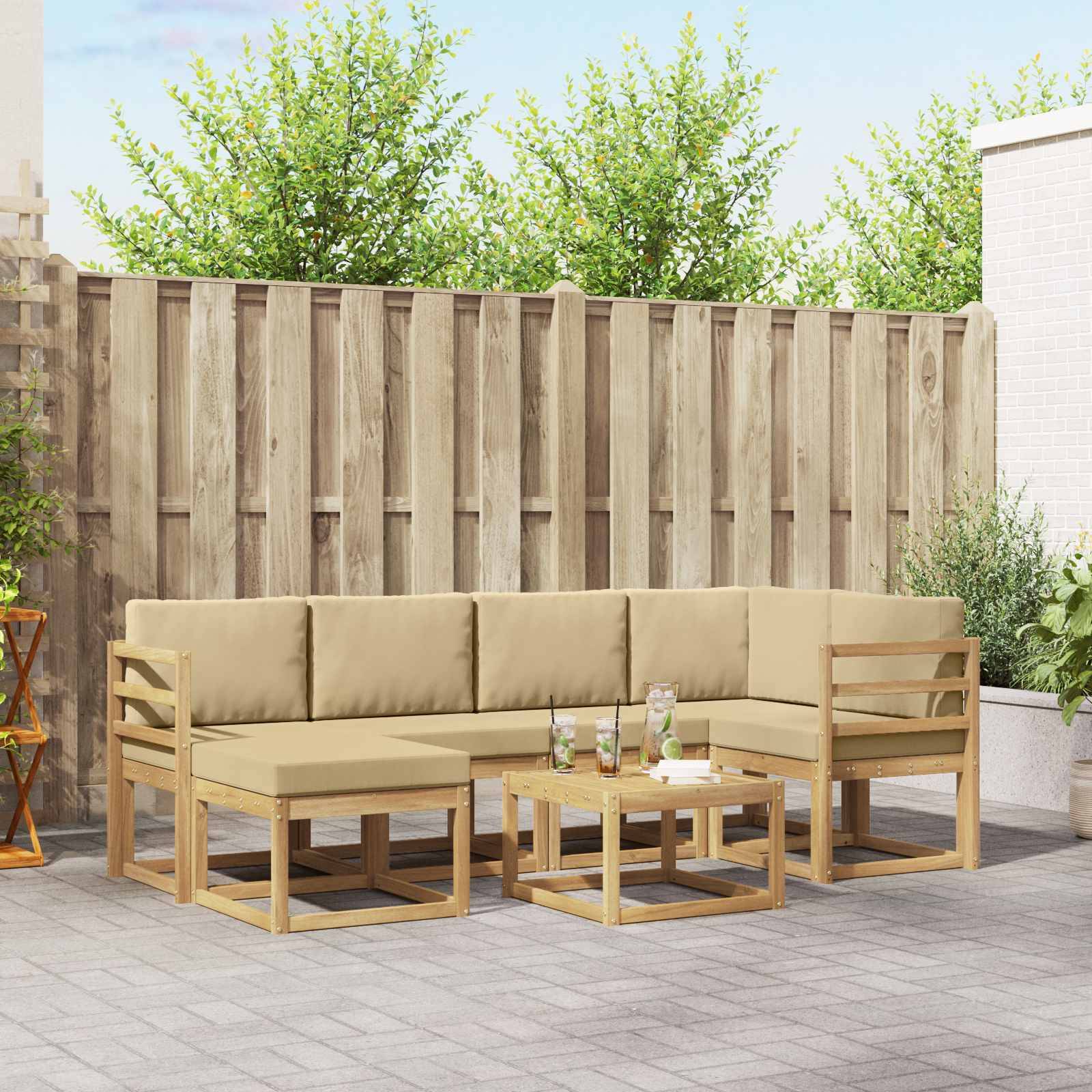 vidaXL Outdoor-Sofagarnitur 7 pcs Weiß und Beige Massivholz Akazie