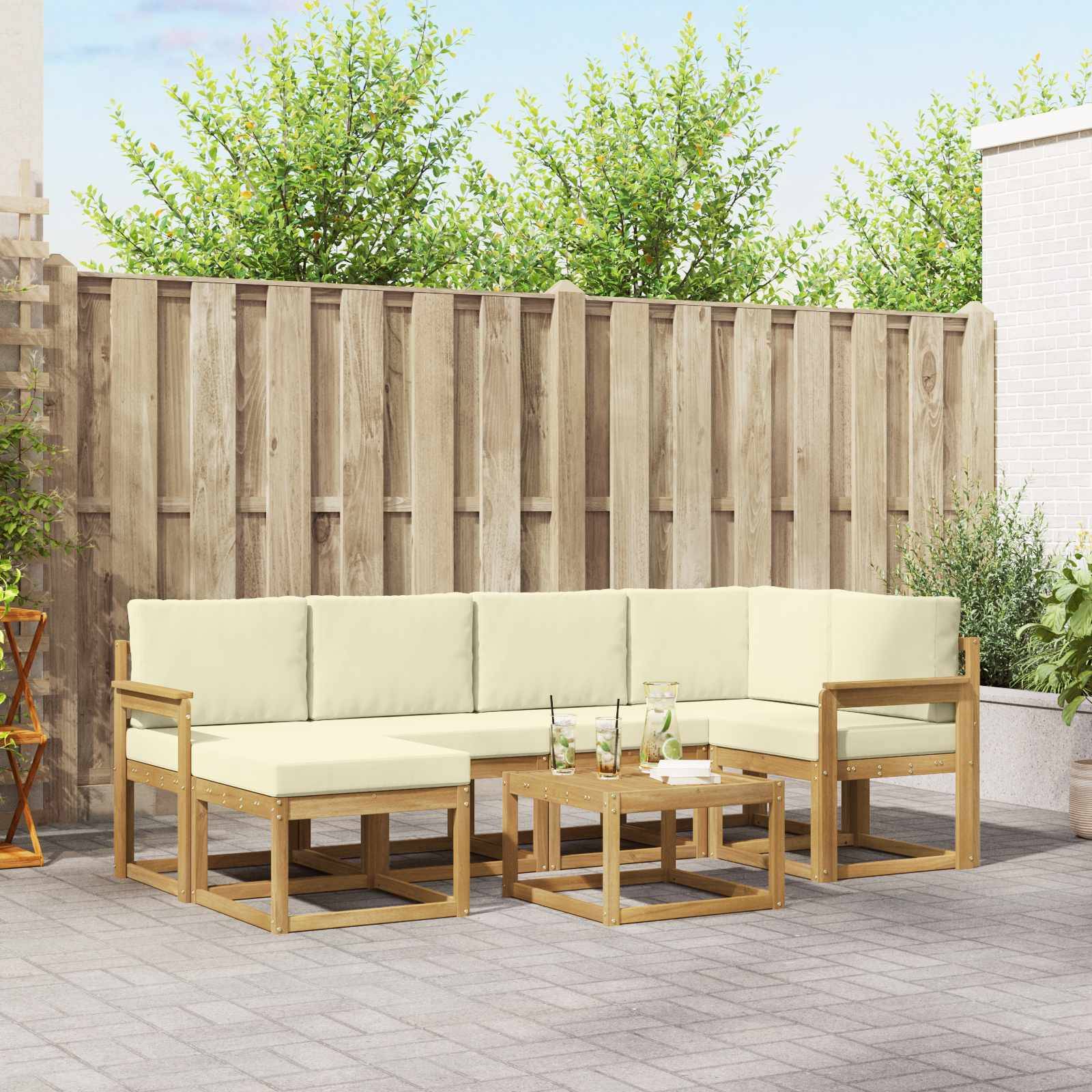 vidaXL Outdoor-Sofagarnitur 7 pcs Weiß und Creme Massivholz Akazie